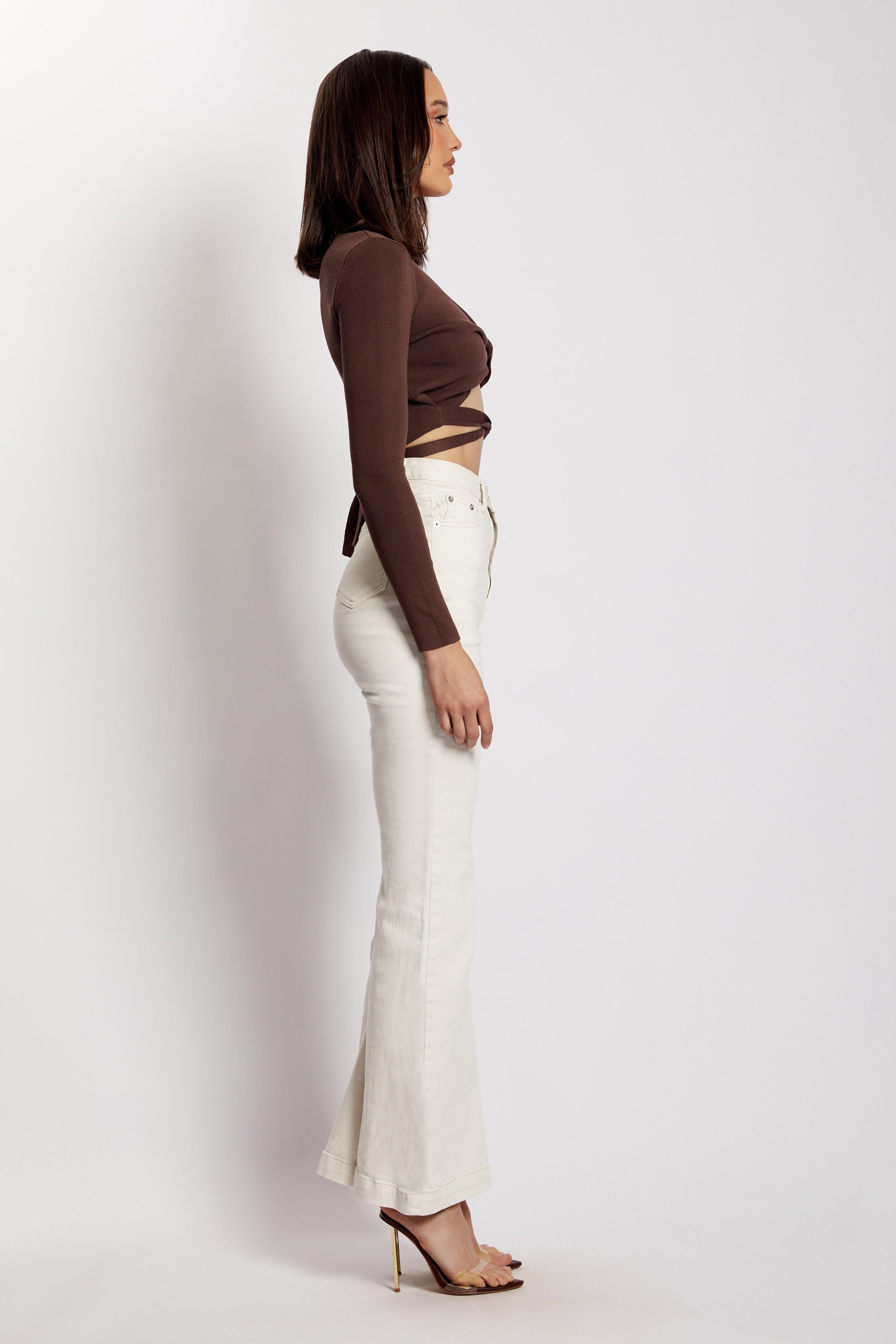 Arzu Wrap Long Sleeve Crop - Chocolate sold by Meshki product image thumbnail 9