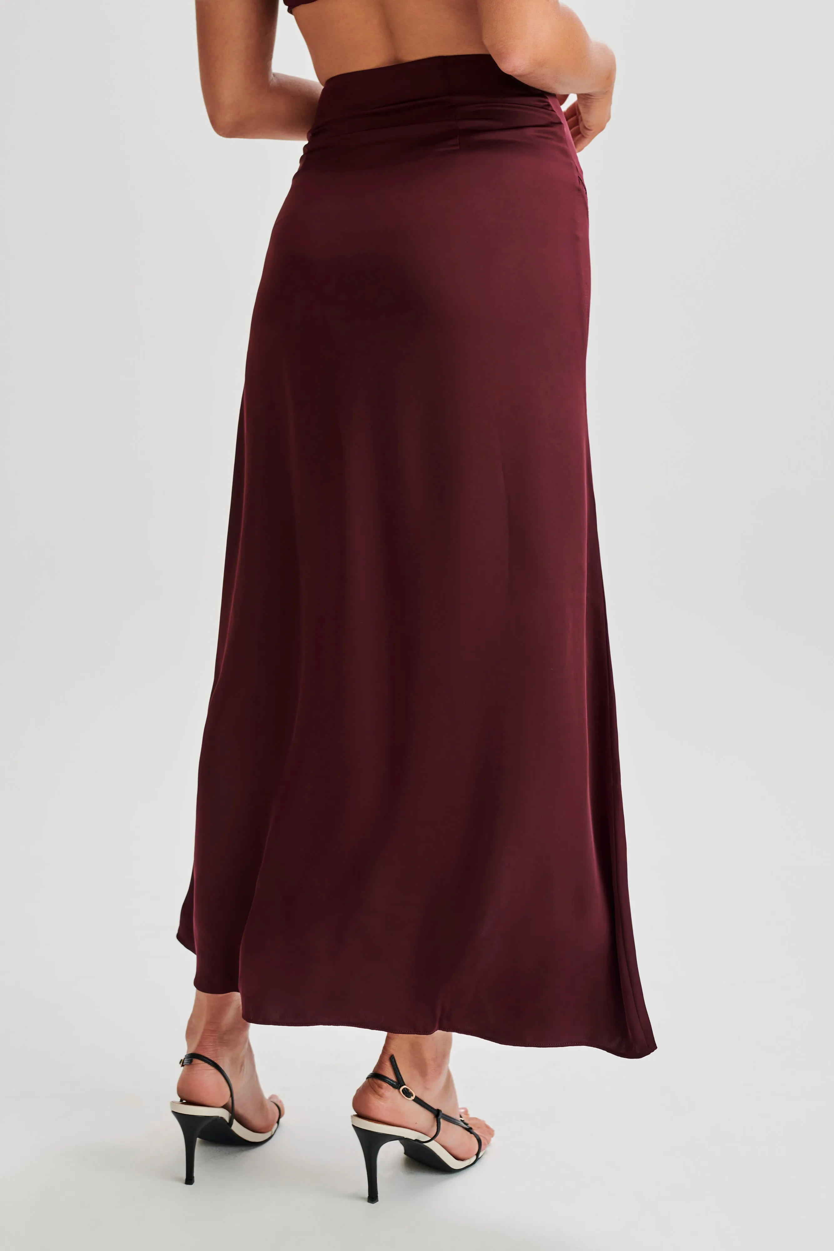 Luella Satin Lace Maxi Skirt - Plum sold by Meshki product image thumbnail 4