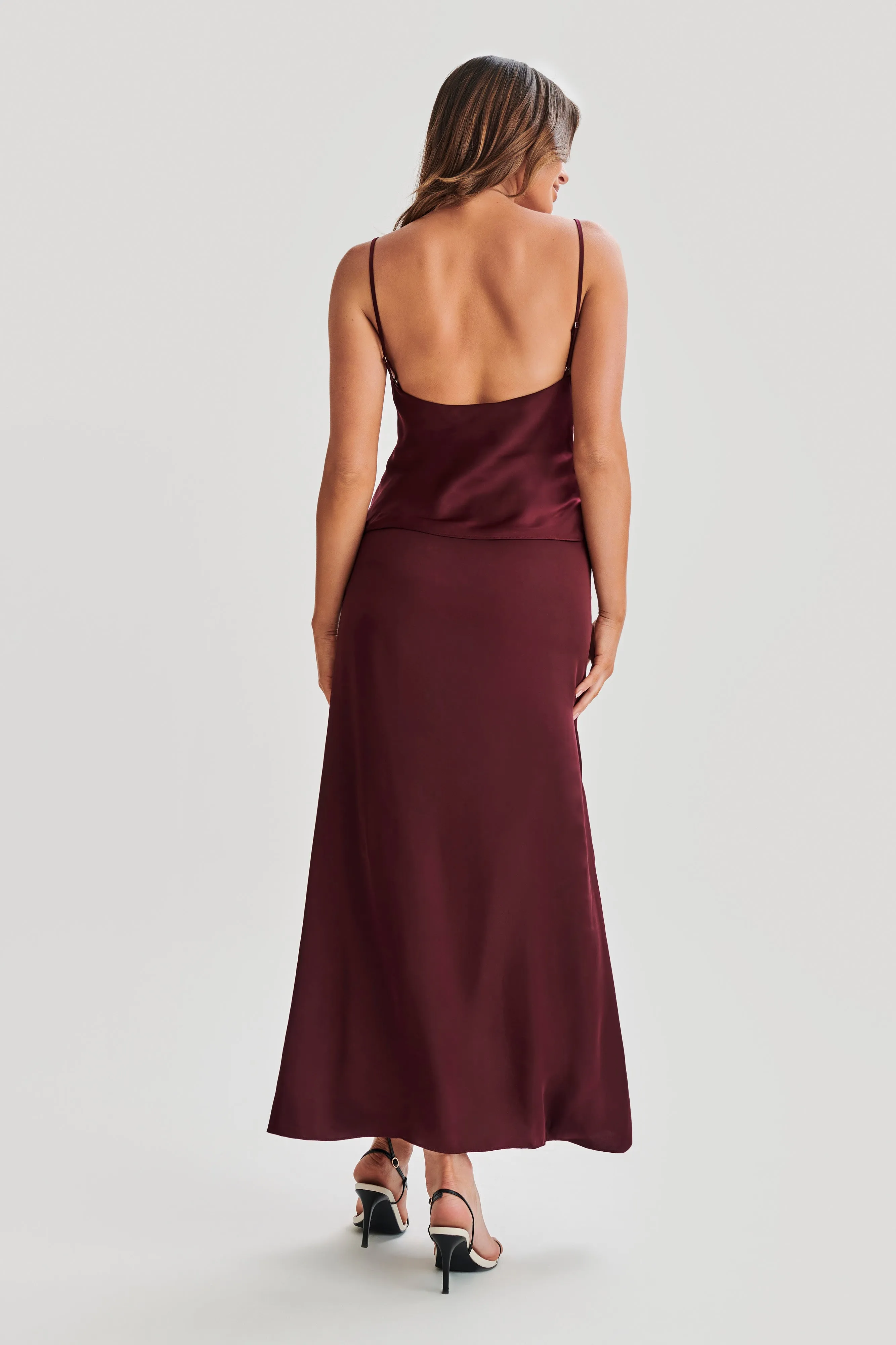 Luella Satin Lace Maxi Skirt - Plum sold by Meshki product image thumbnail 5