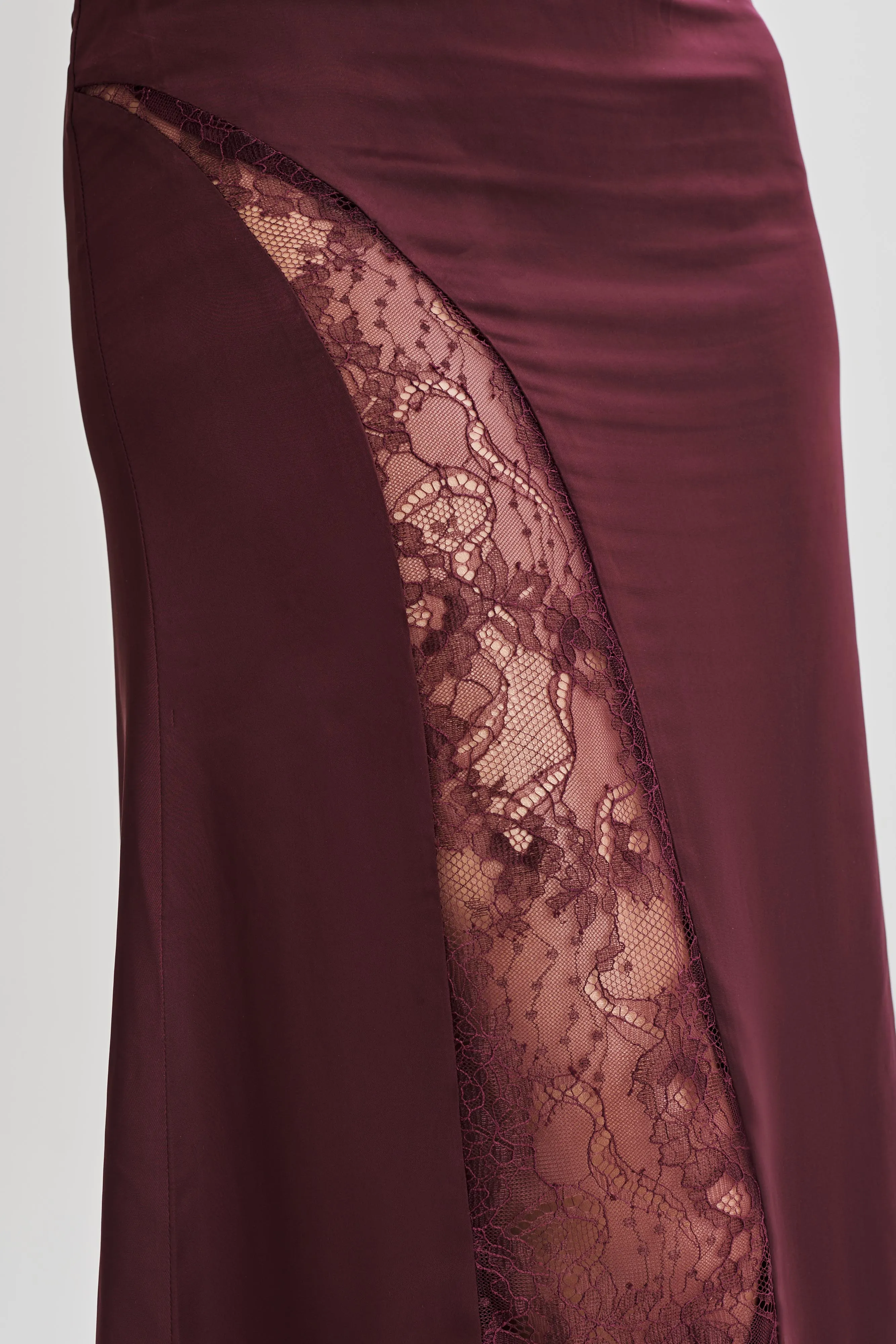 Luella Satin Lace Maxi Skirt - Plum sold by Meshki product image thumbnail 2