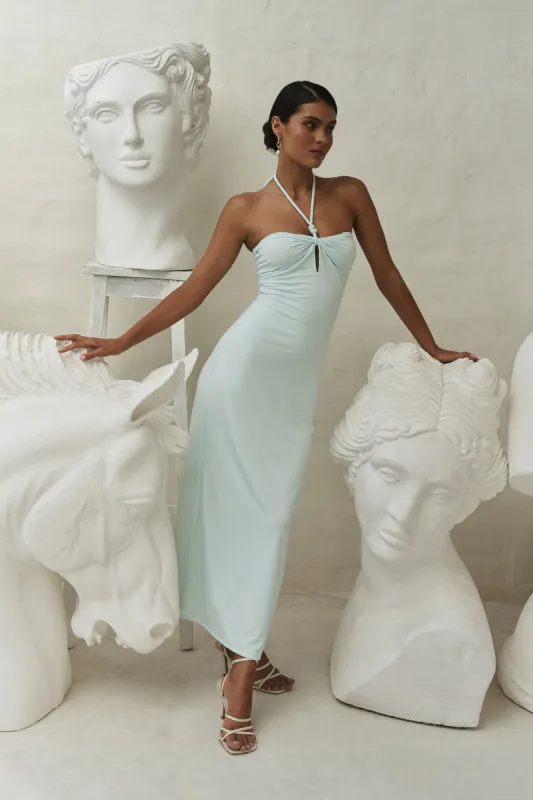 Krissy Midi Twist Halter Jersey Dress - Arctic Blue sold by Meshki