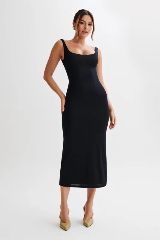 Augustine Slinky Scoop Midi Dress - Black sold by Meshki