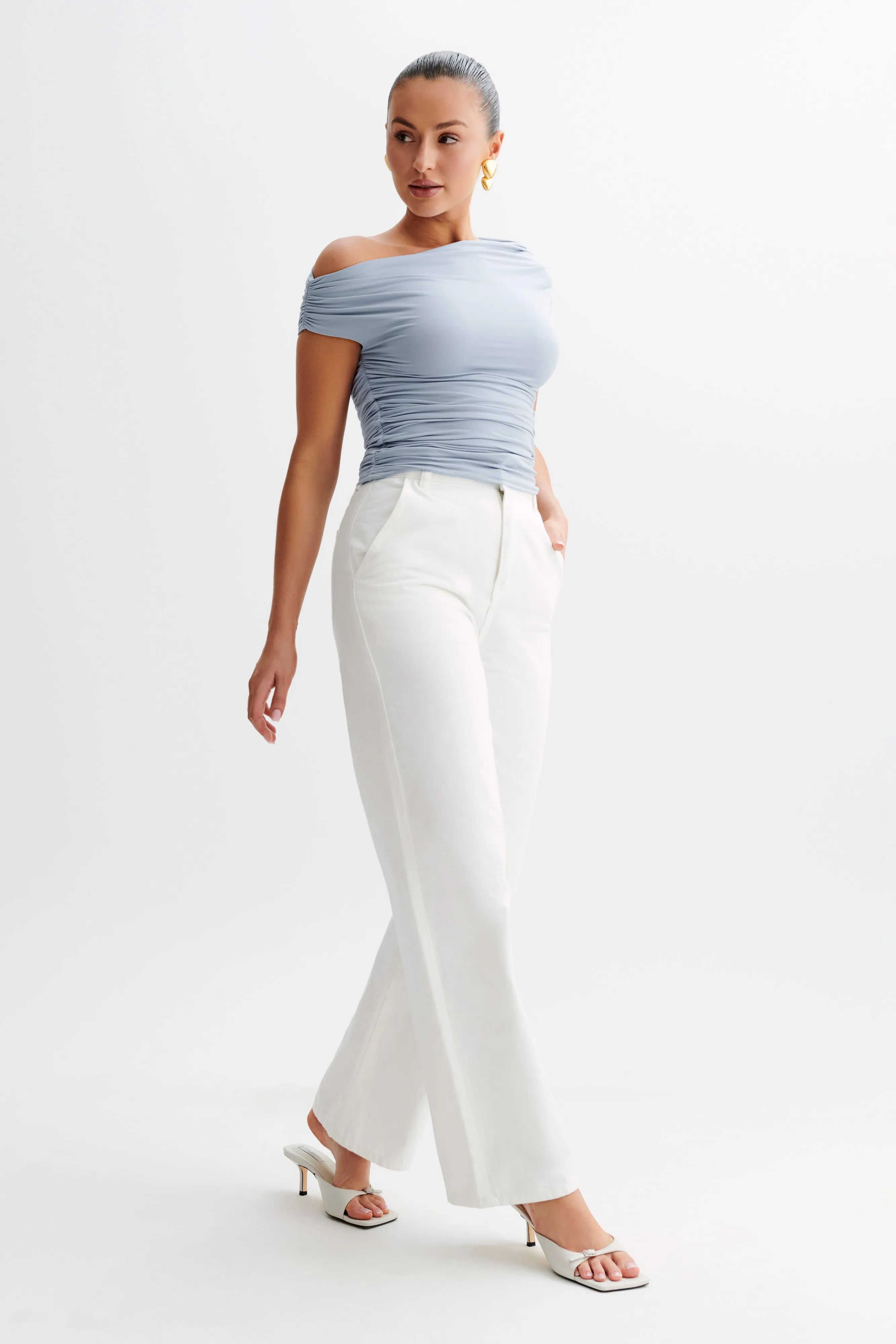 Alayna Slinky Ruched Top - Dusty Blue sold by Meshki product image thumbnail 4