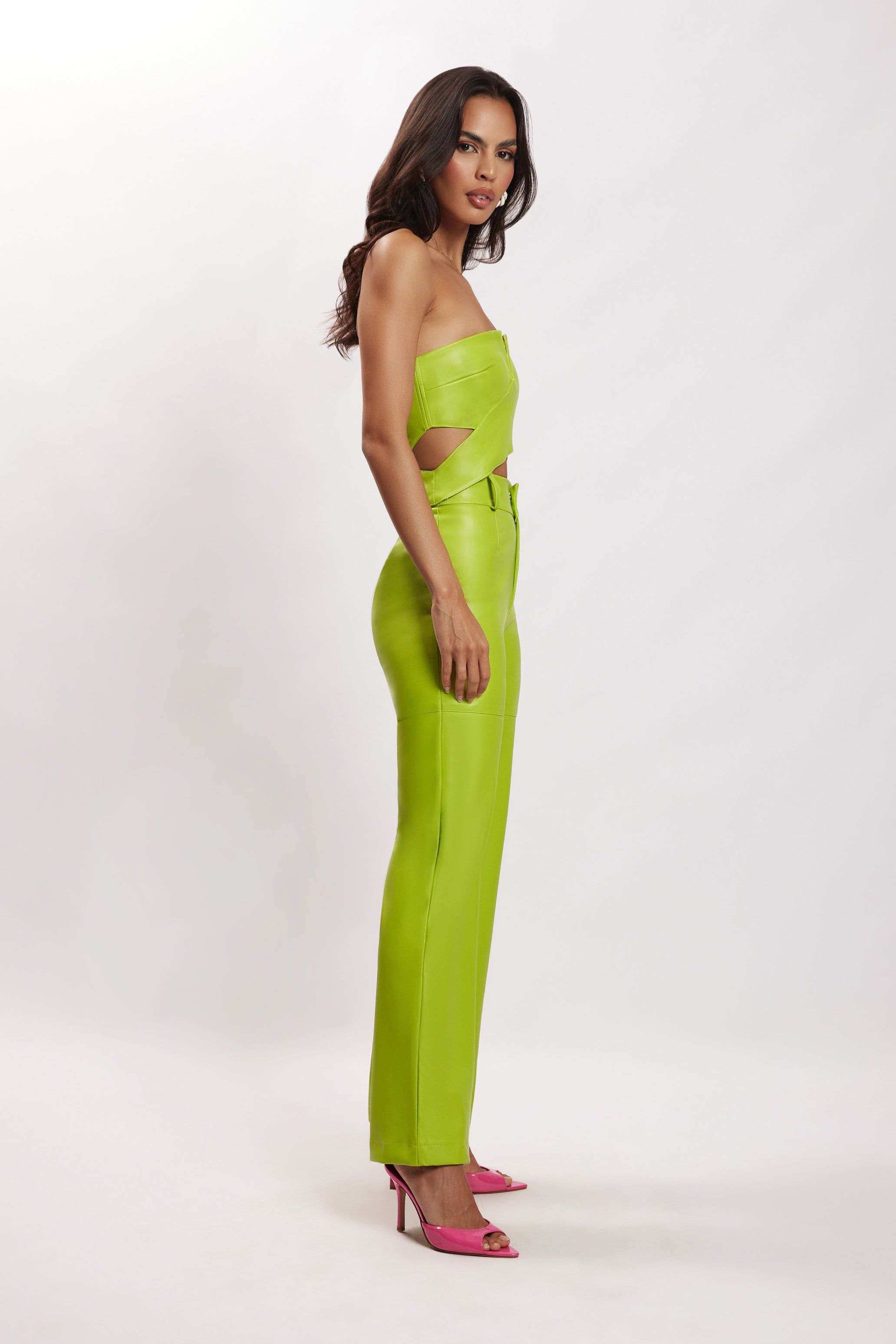Sima Faux Leather High Waist Pants - Lime Green sold by Meshki product image thumbnail 4