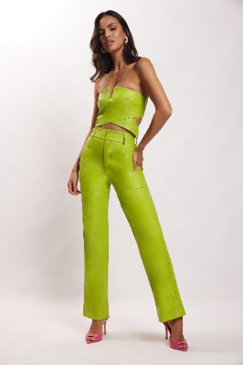 Sima Faux Leather High Waist Pants - Lime Green sold by Meshki