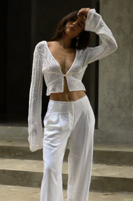 Debra Mixed Yarn Top - White sold by Meshki