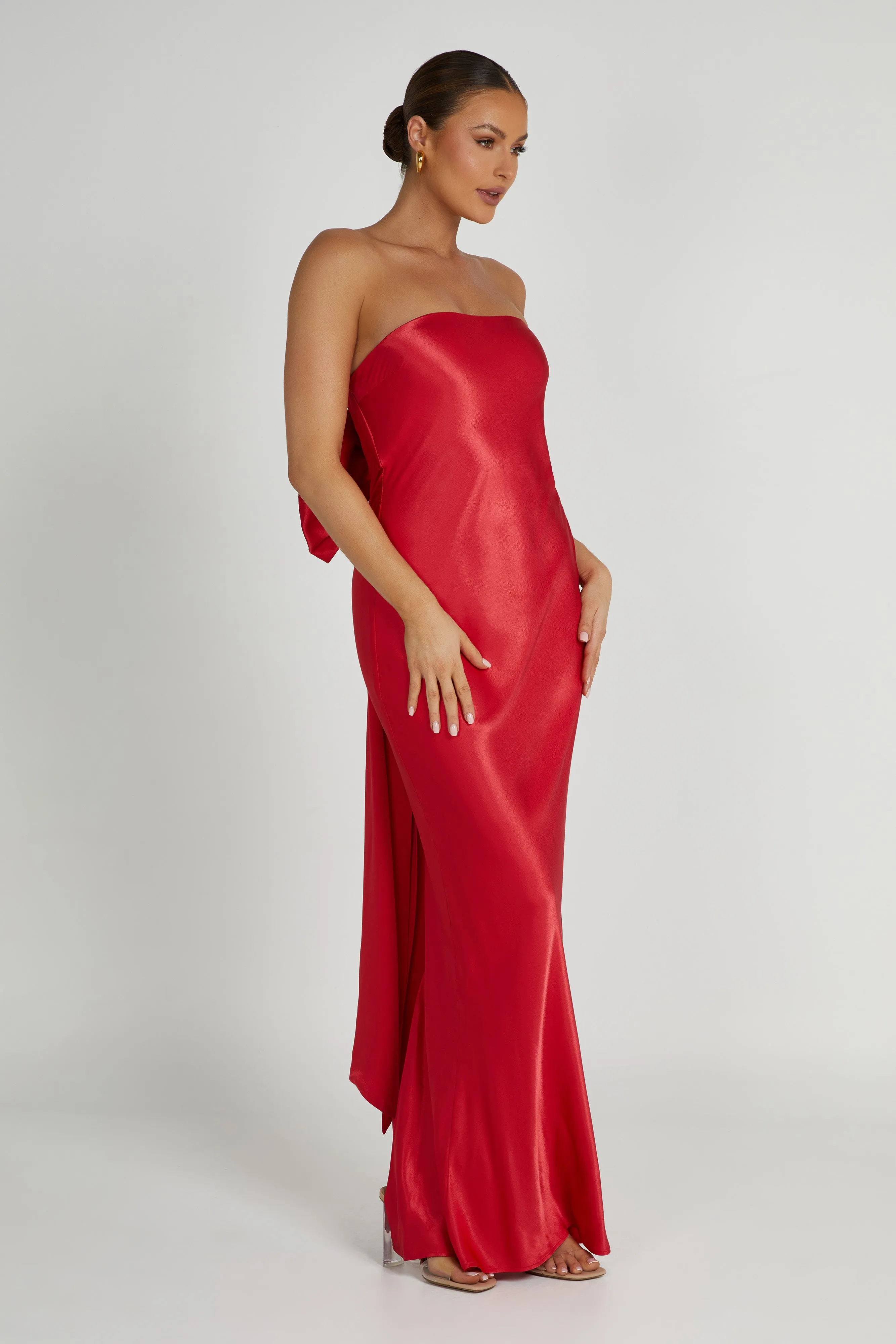 Rochelle Bow Back Satin Maxi Dress - Red sold by Meshki product image thumbnail 5