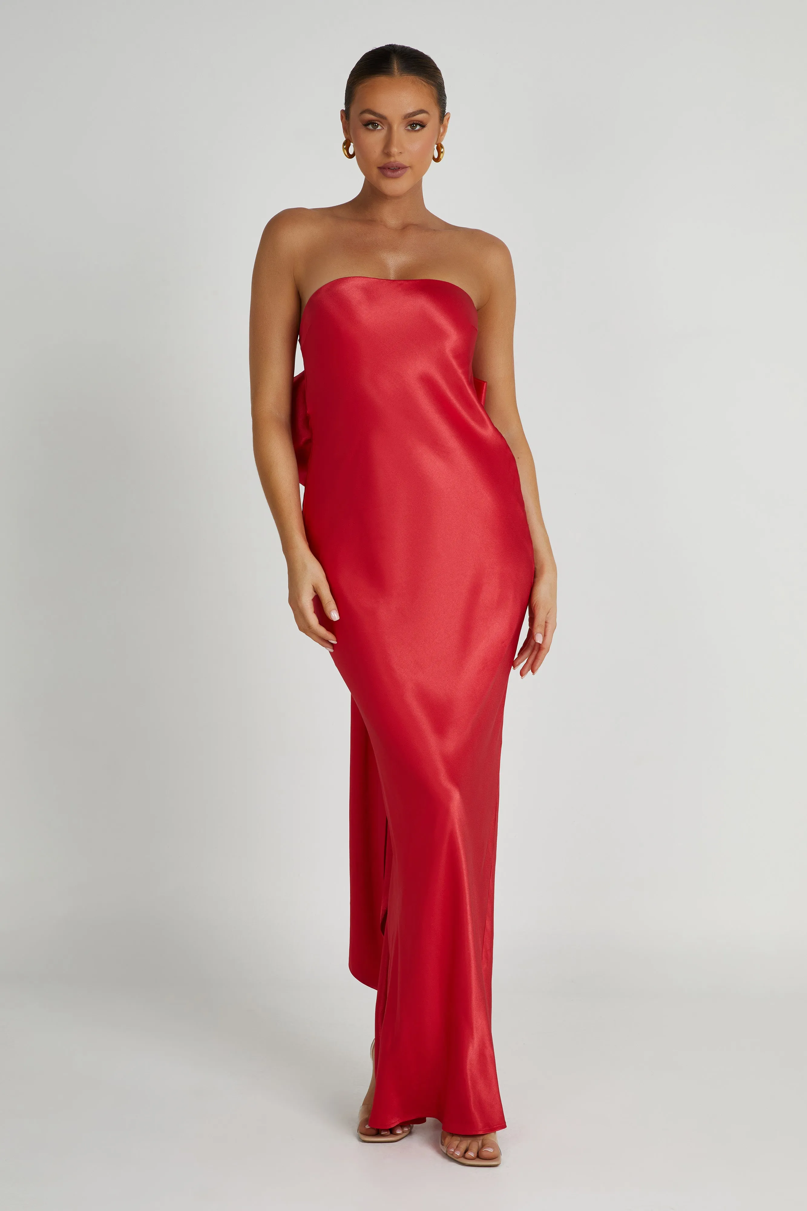 Rochelle Bow Back Satin Maxi Dress - Red sold by Meshki product image thumbnail 2