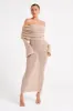 Marisol Off Shoulder Boucle Maxi Dress - Wheat sold by Meshki