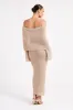 Marisol Off Shoulder Boucle Maxi Dress - Wheat sold by Meshki
