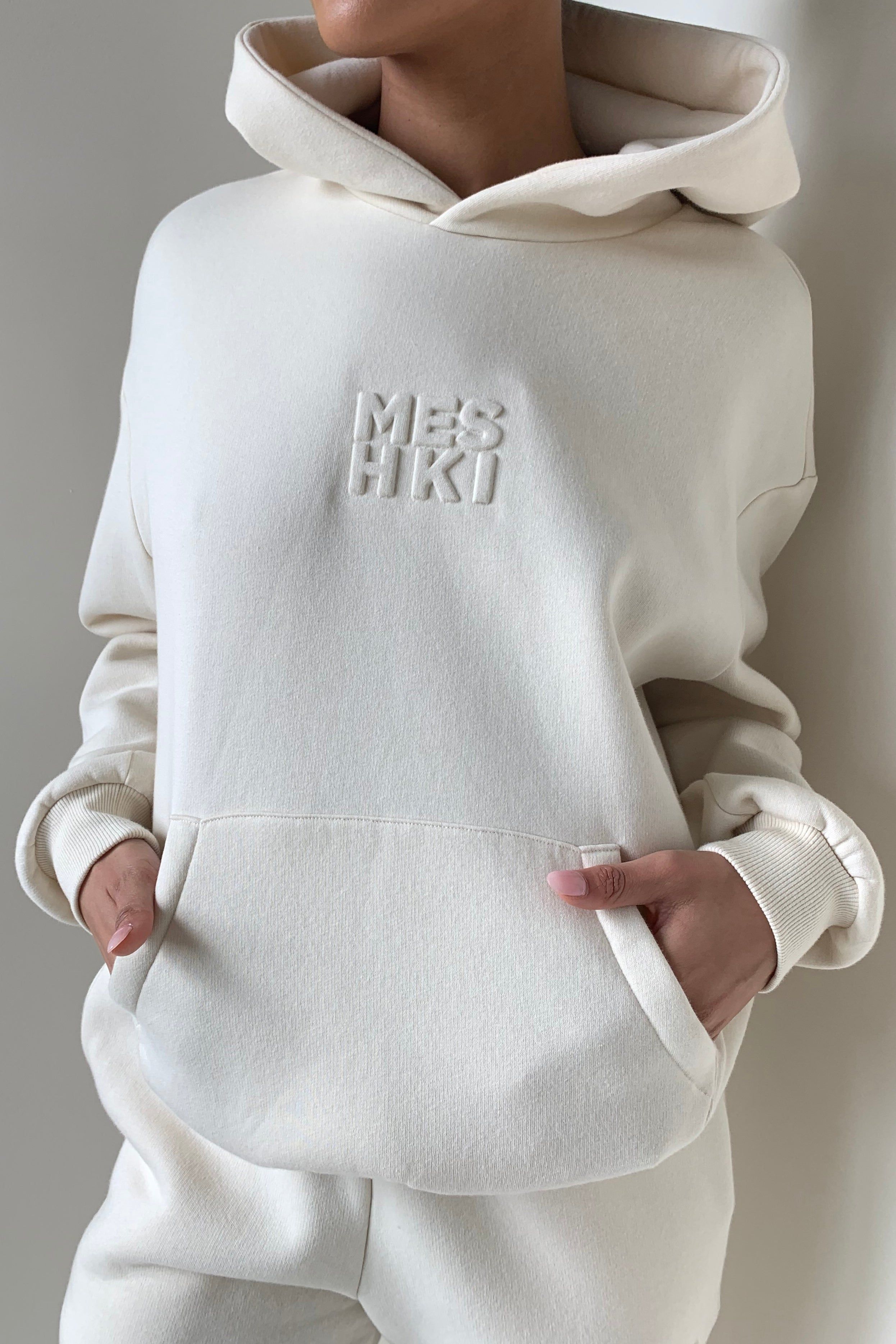 Arden Embossed Fleeceback Hoodie - Bone sold by Meshki product image thumbnail 7