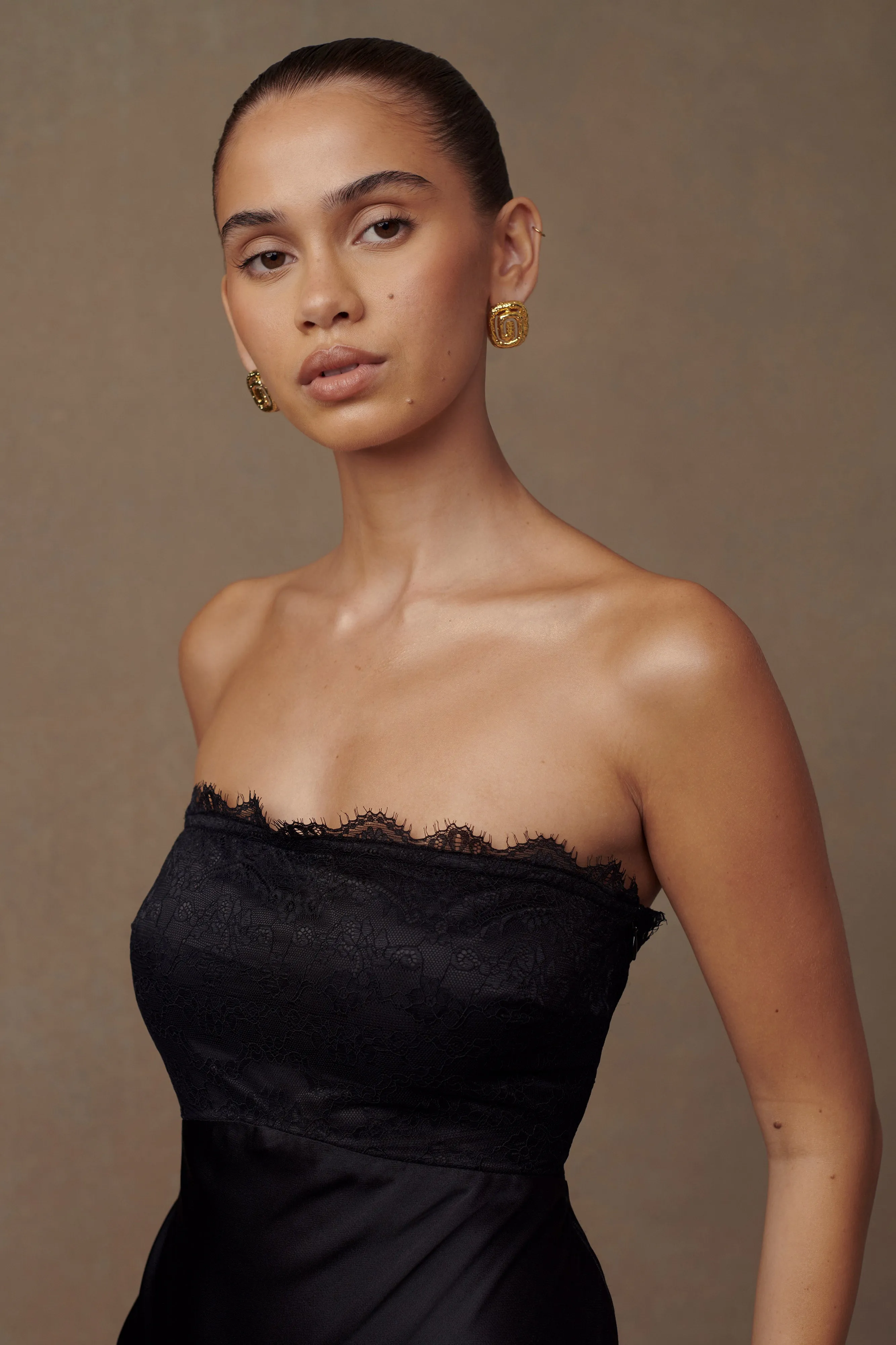 Darcie Strapless Satin Maxi Dress - Black sold by Meshki product image thumbnail 2