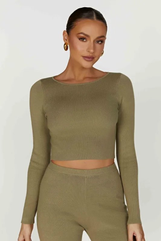 Haisley Long Sleeve Knit Top - Olive sold by Meshki