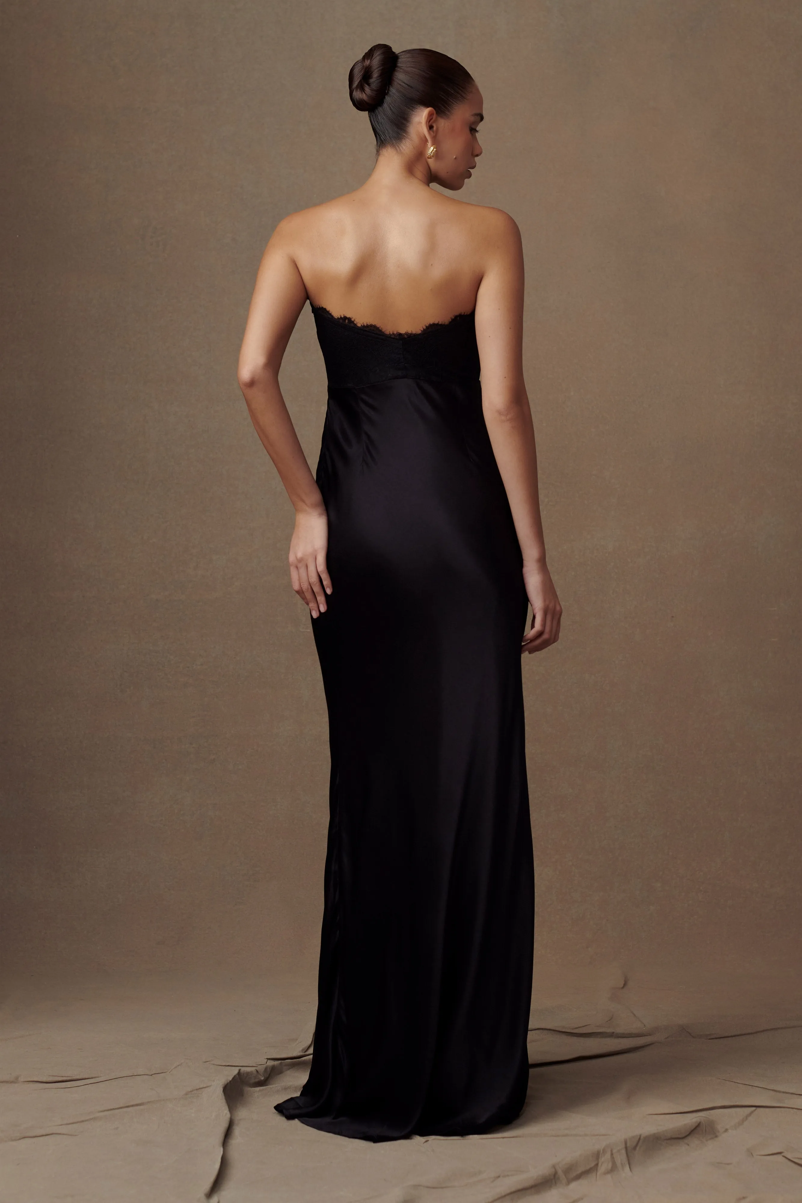 Darcie Strapless Satin Maxi Dress - Black sold by Meshki product image thumbnail 3