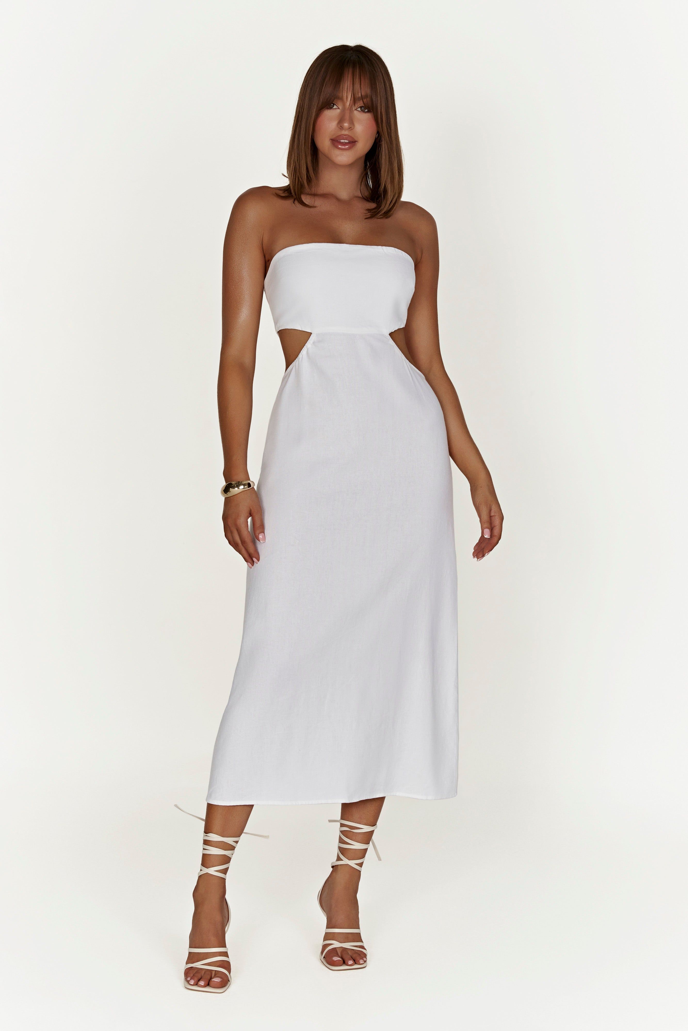 Marlow Linen Midi Dress - White sold by Meshki