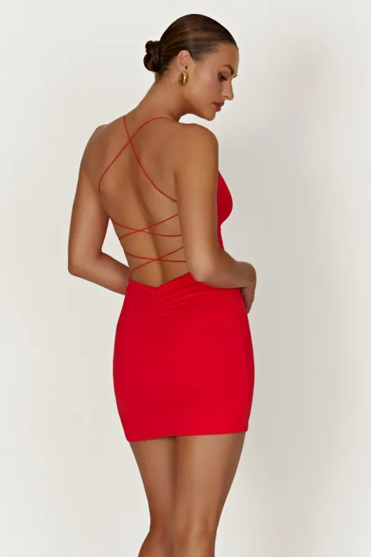 Sabine Recycled Nylon Mini Backless Dress - Red sold by Meshki