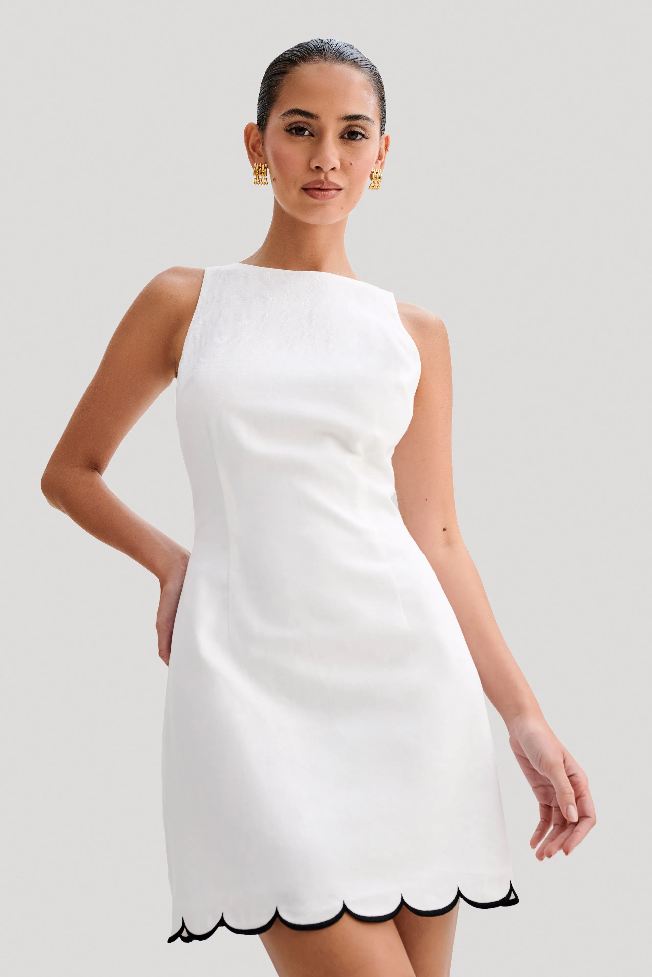 Sofiane Scalloped Linen Mini Dress - Ivory sold by Meshki