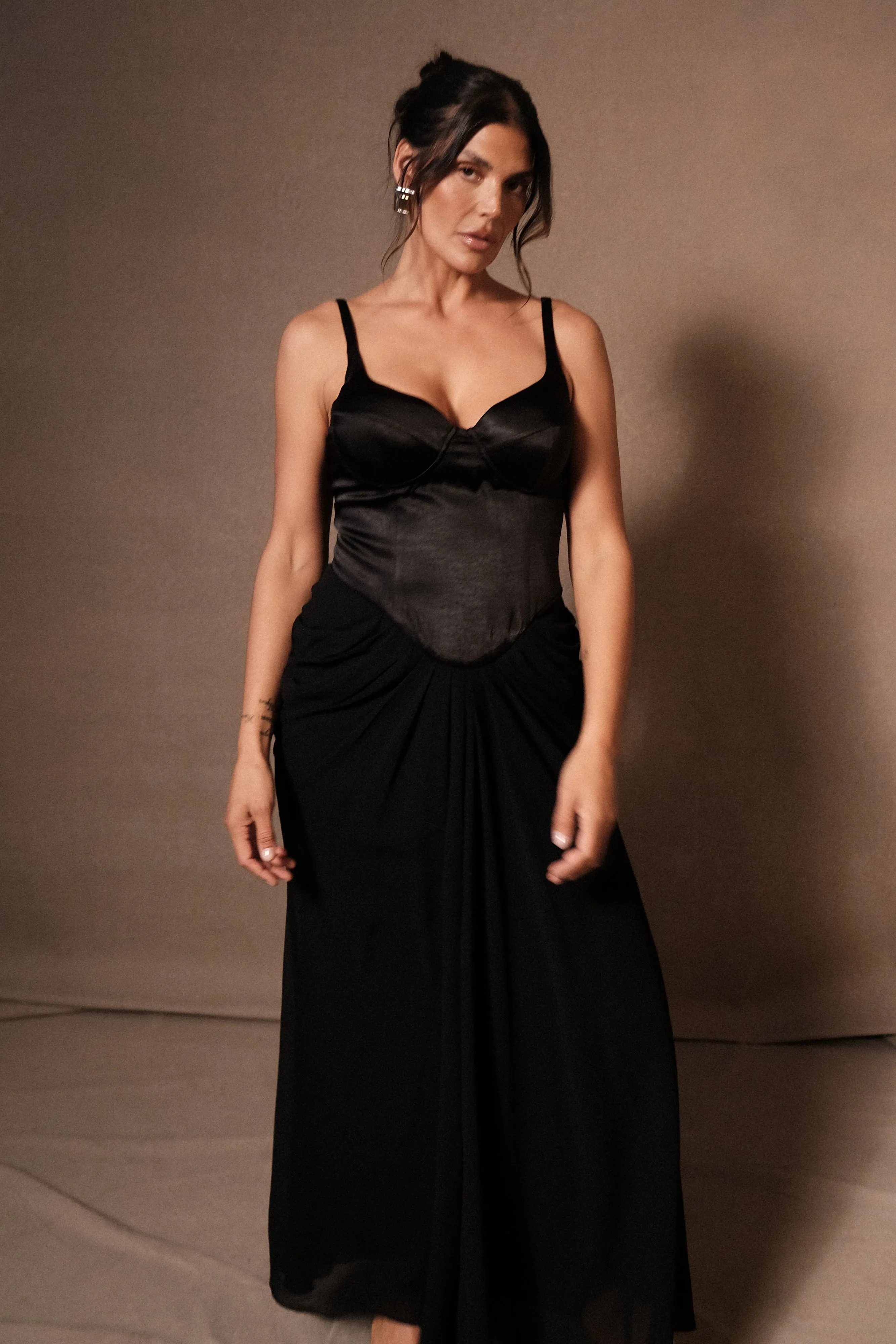 Leila Satin Corset Maxi Dress - Black sold by Meshki product image thumbnail 3