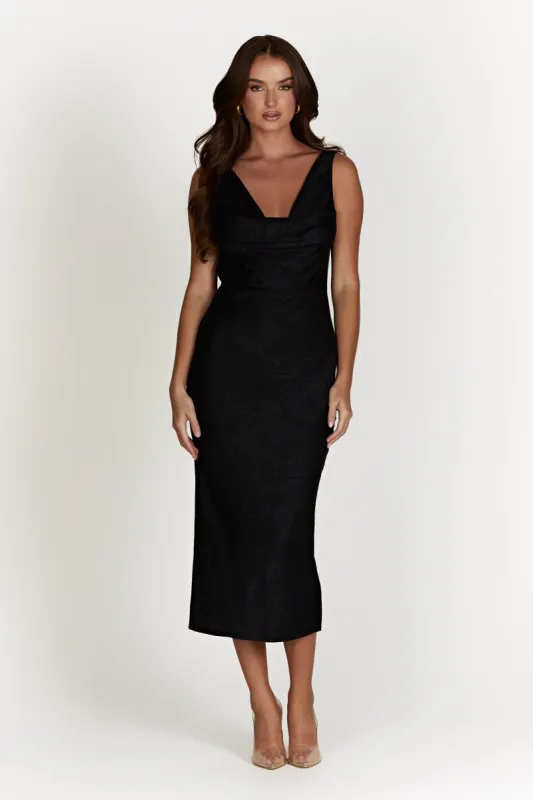 Fallon Cowl Midi Dress - Black sold by Meshki