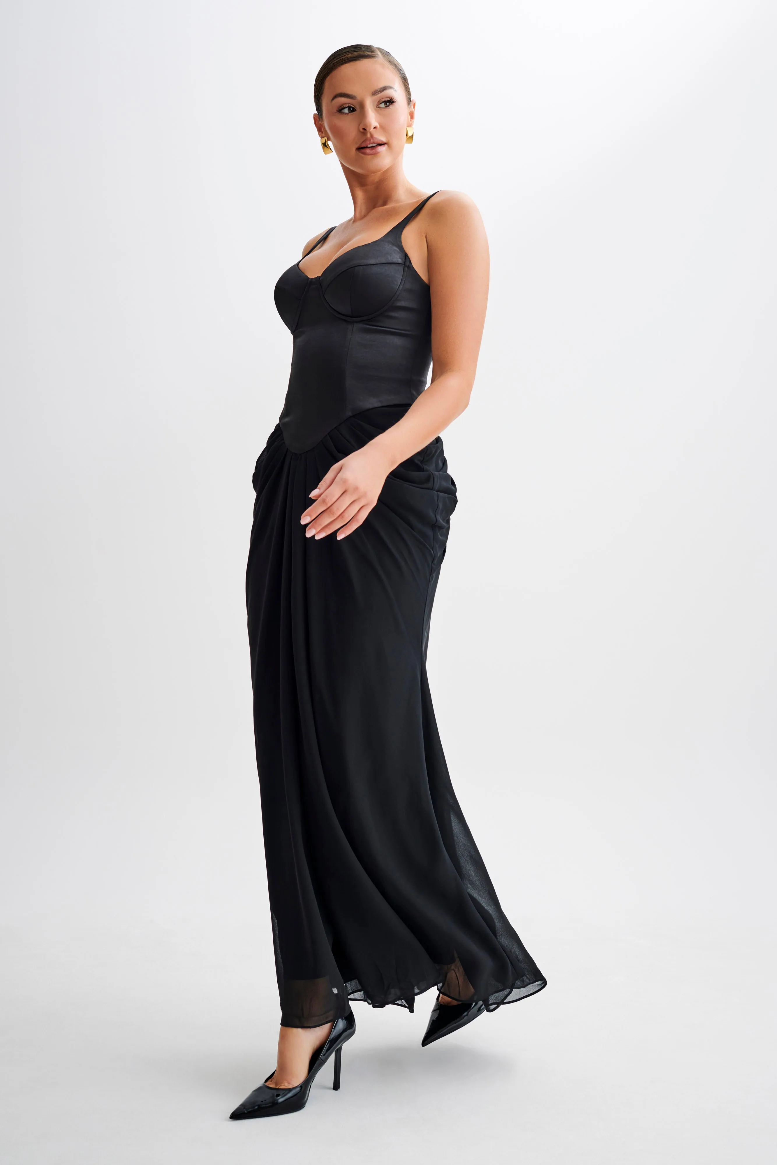 Leila Satin Corset Maxi Dress - Black sold by Meshki product image thumbnail 5