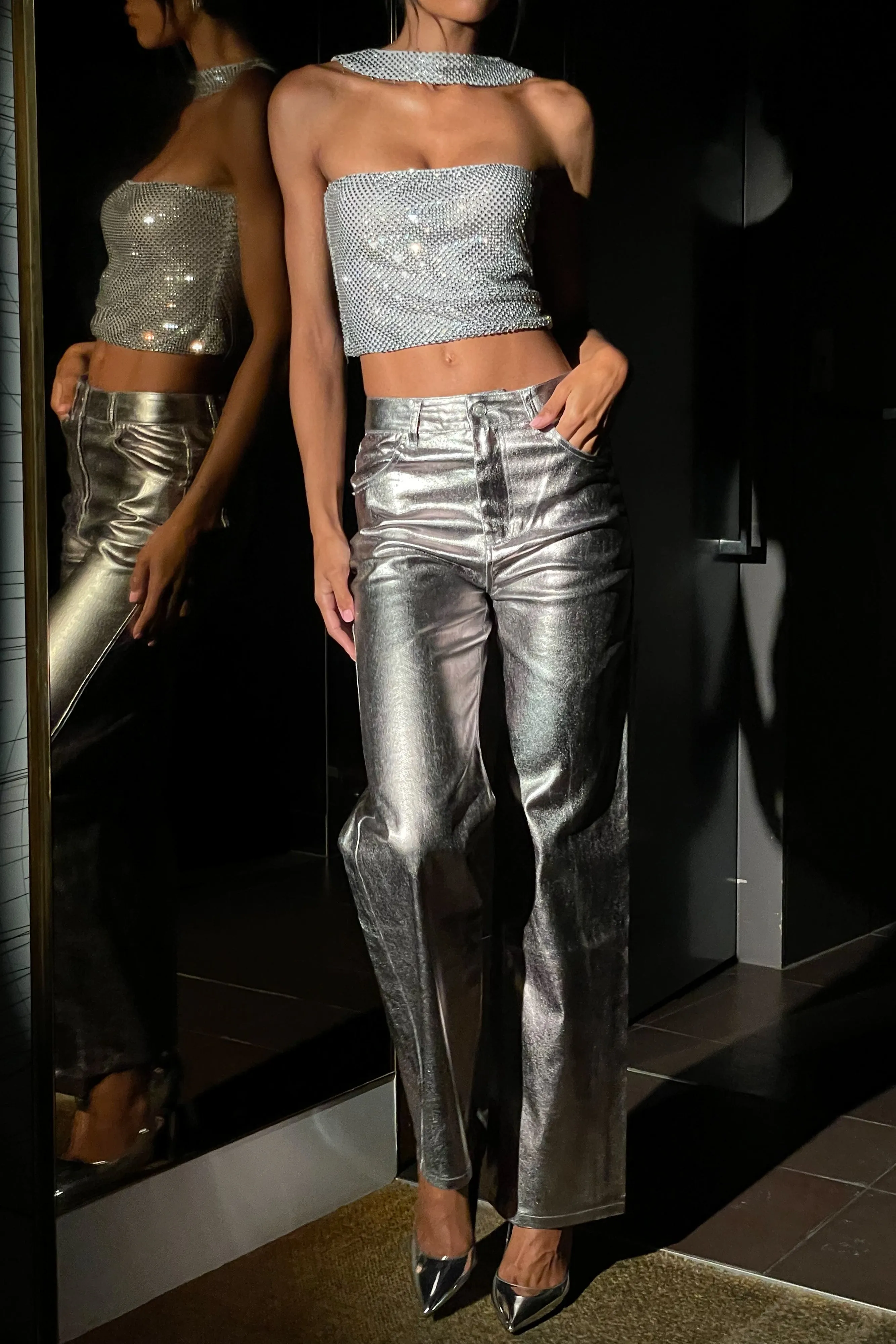 Agnes Diamante Mesh Halter Top - Silver sold by Meshki product image thumbnail 3
