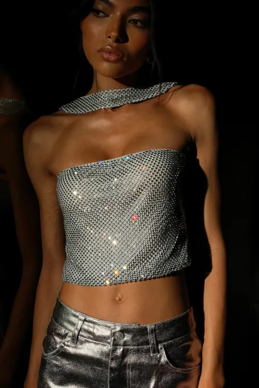 Agnes Diamante Mesh Halter Top - Silver sold by Meshki
