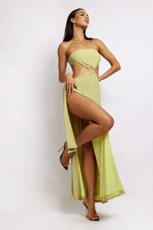 Sierra Strapless Shimmer Dress - Green Shimmer sold by Meshki