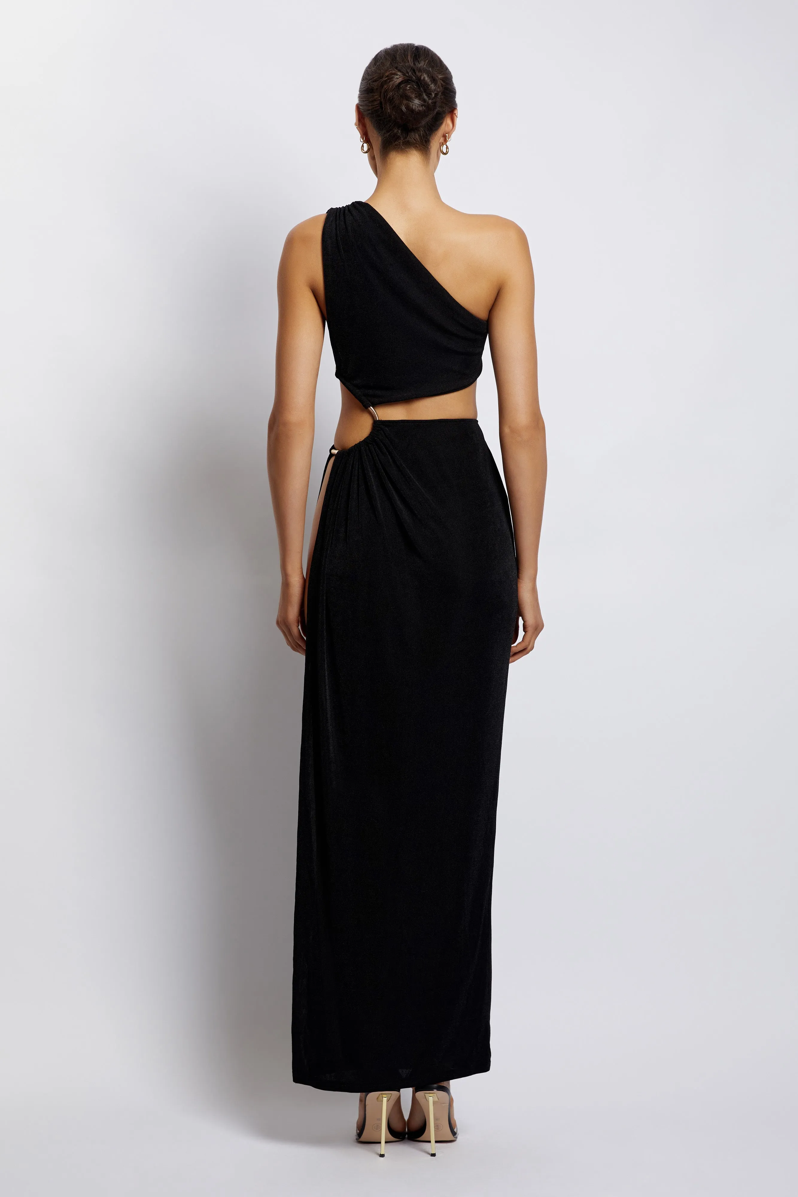 Paige Ruched Side Cut Out Maxi Dress - Black sold by Meshki product image thumbnail 2