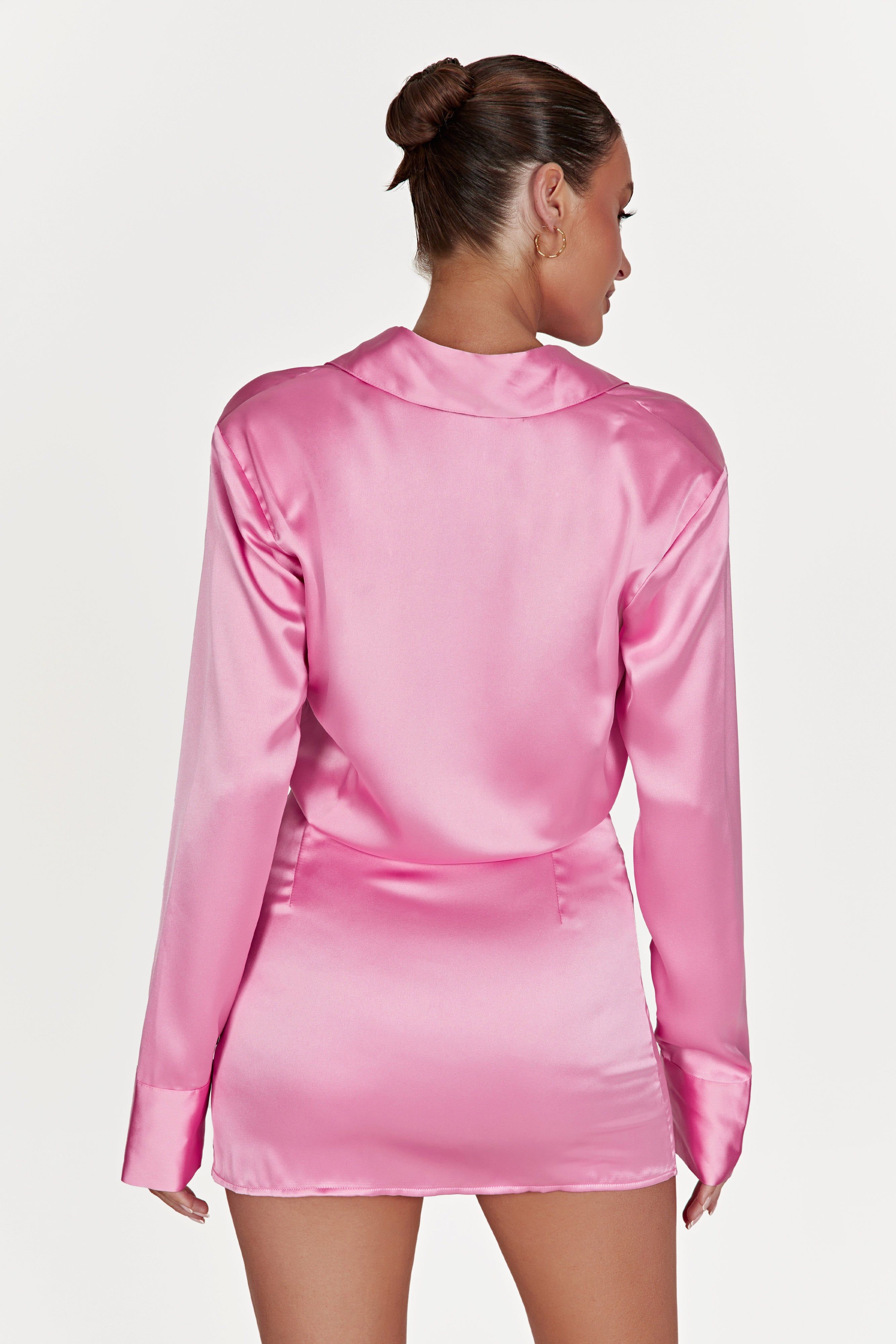 Brielle Satin Shirt Dress - Bubblegum Pink sold by Meshki product image thumbnail 2