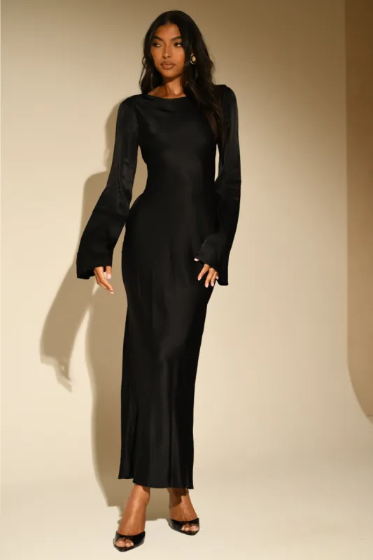 Fernanda Long Sleeve Maxi Dress - Black sold by Meshki