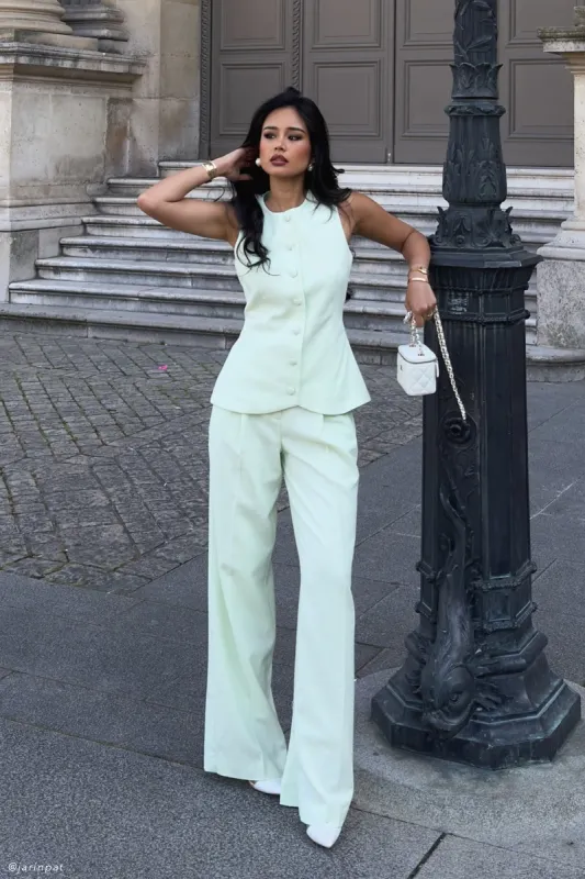 Adrina Straight Leg Linen Pant - Mint sold by Meshki