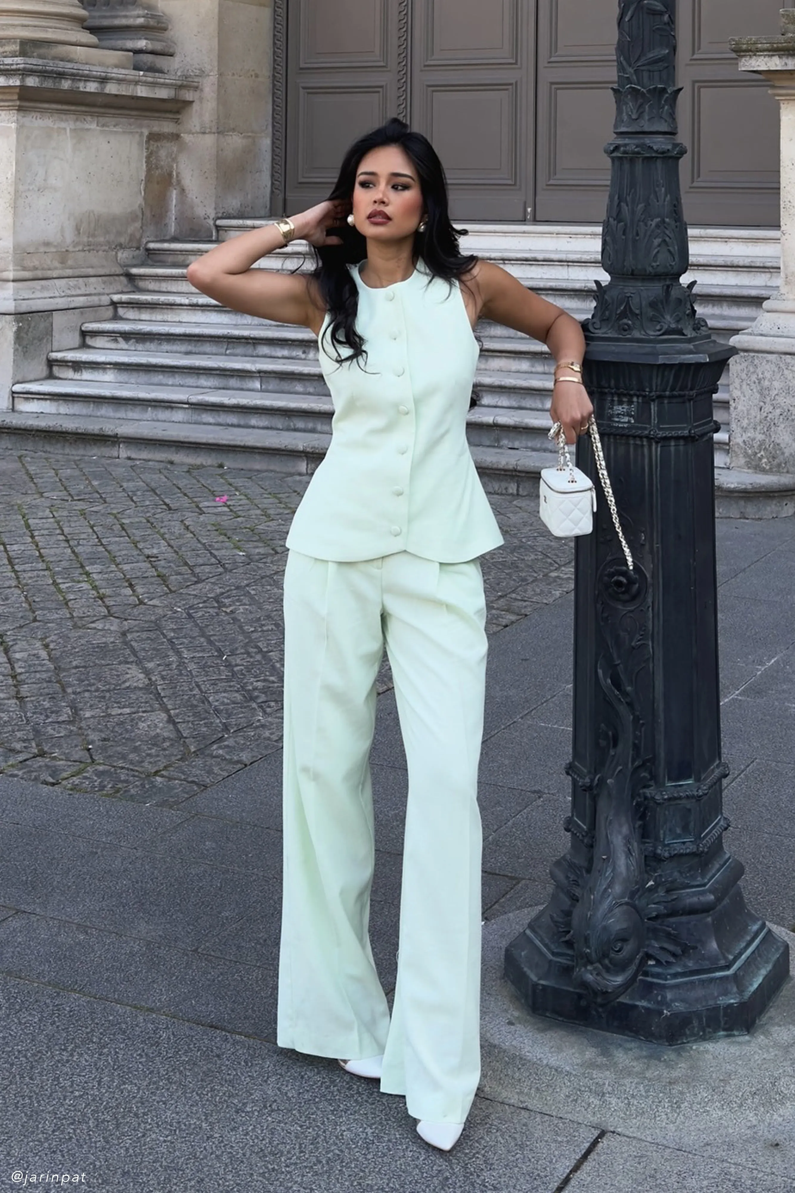 Adrina Straight Leg Linen Pant - Mint sold by Meshki