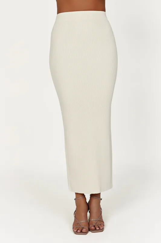 Kaesha Split Maxi Knitted Skirt - Bone sold by Meshki