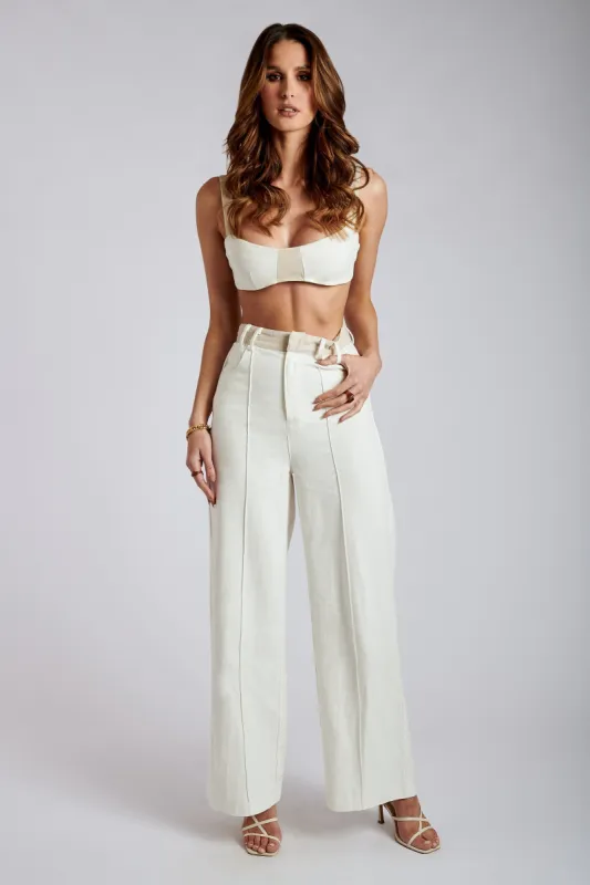 Mona Linen High Waist Trousers - White sold by Meshki