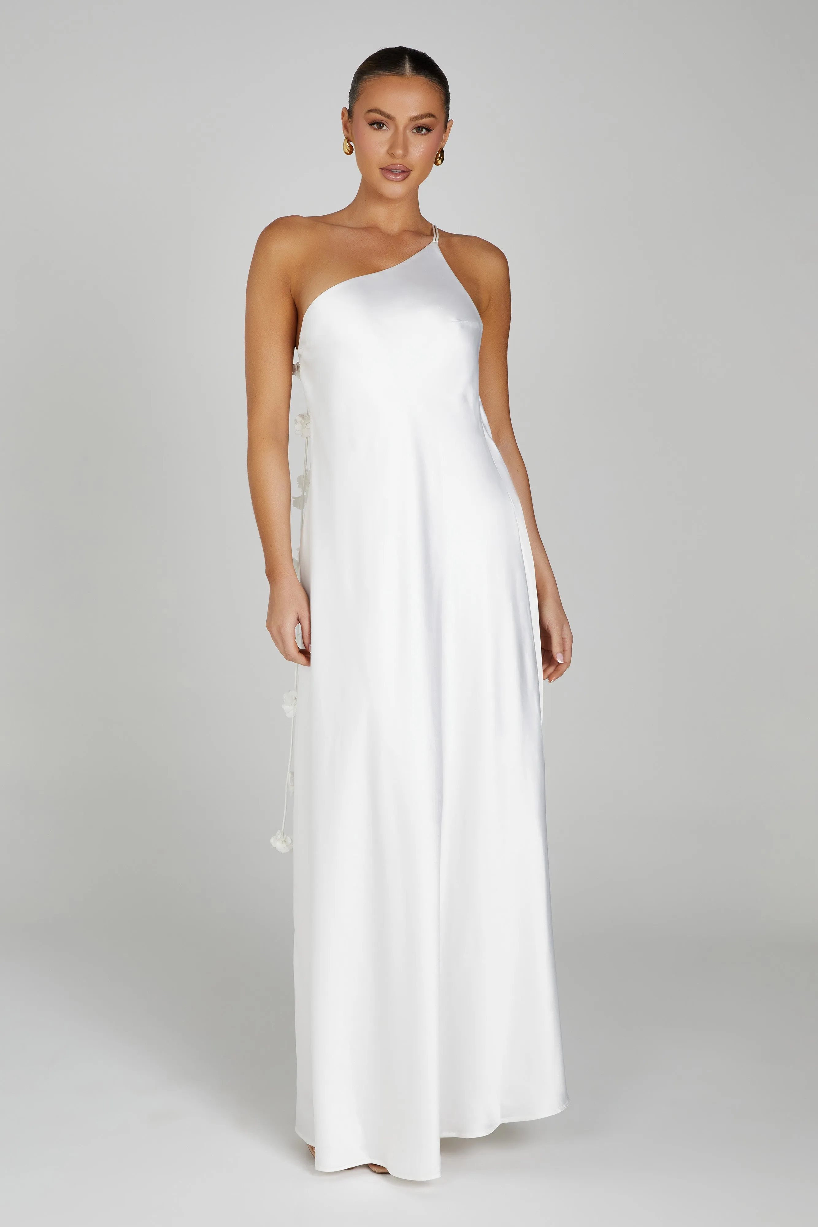 Rebecca One Shoulder Rose Maxi Dress - White sold by Meshki product image thumbnail 4
