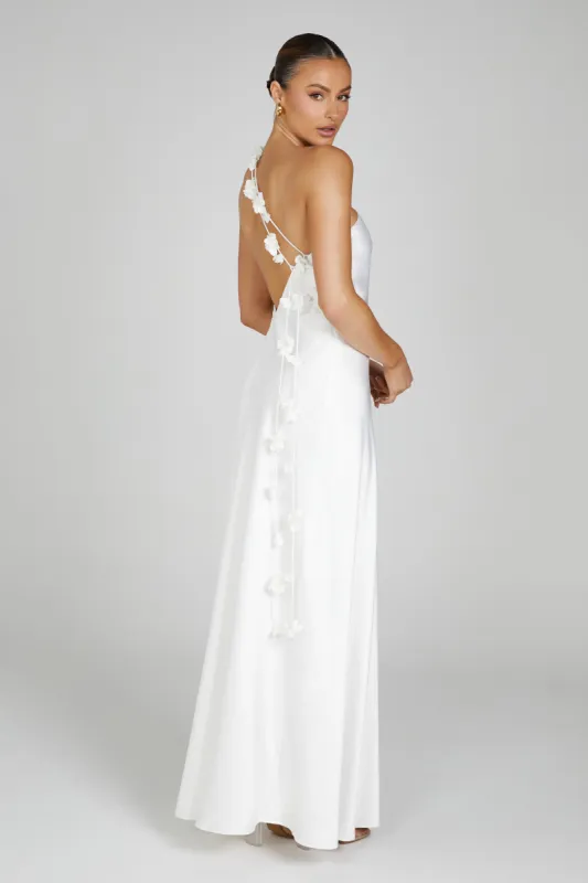 Rebecca One Shoulder Rose Maxi Dress - White sold by Meshki