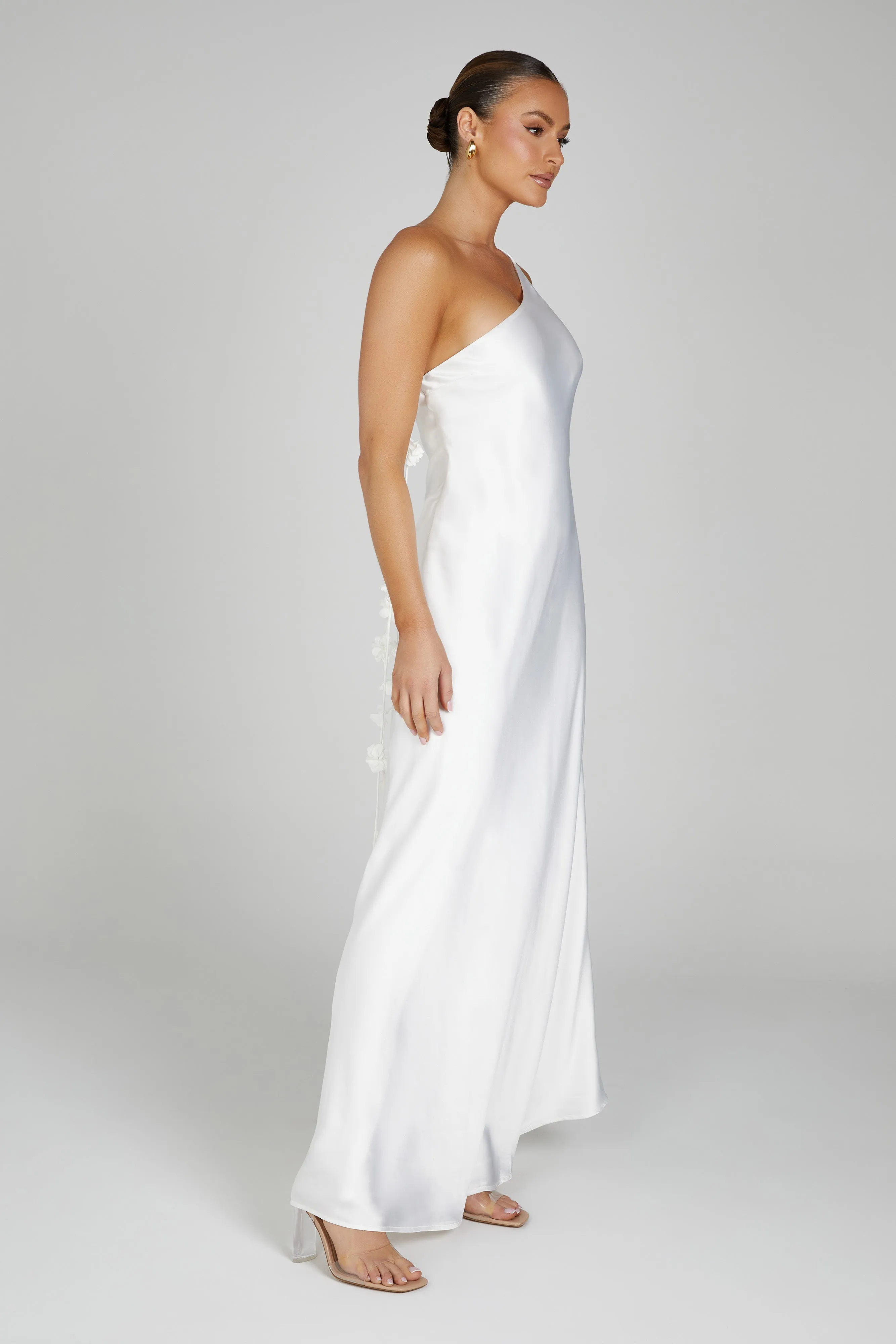 Rebecca One Shoulder Rose Maxi Dress - White sold by Meshki product image thumbnail 5