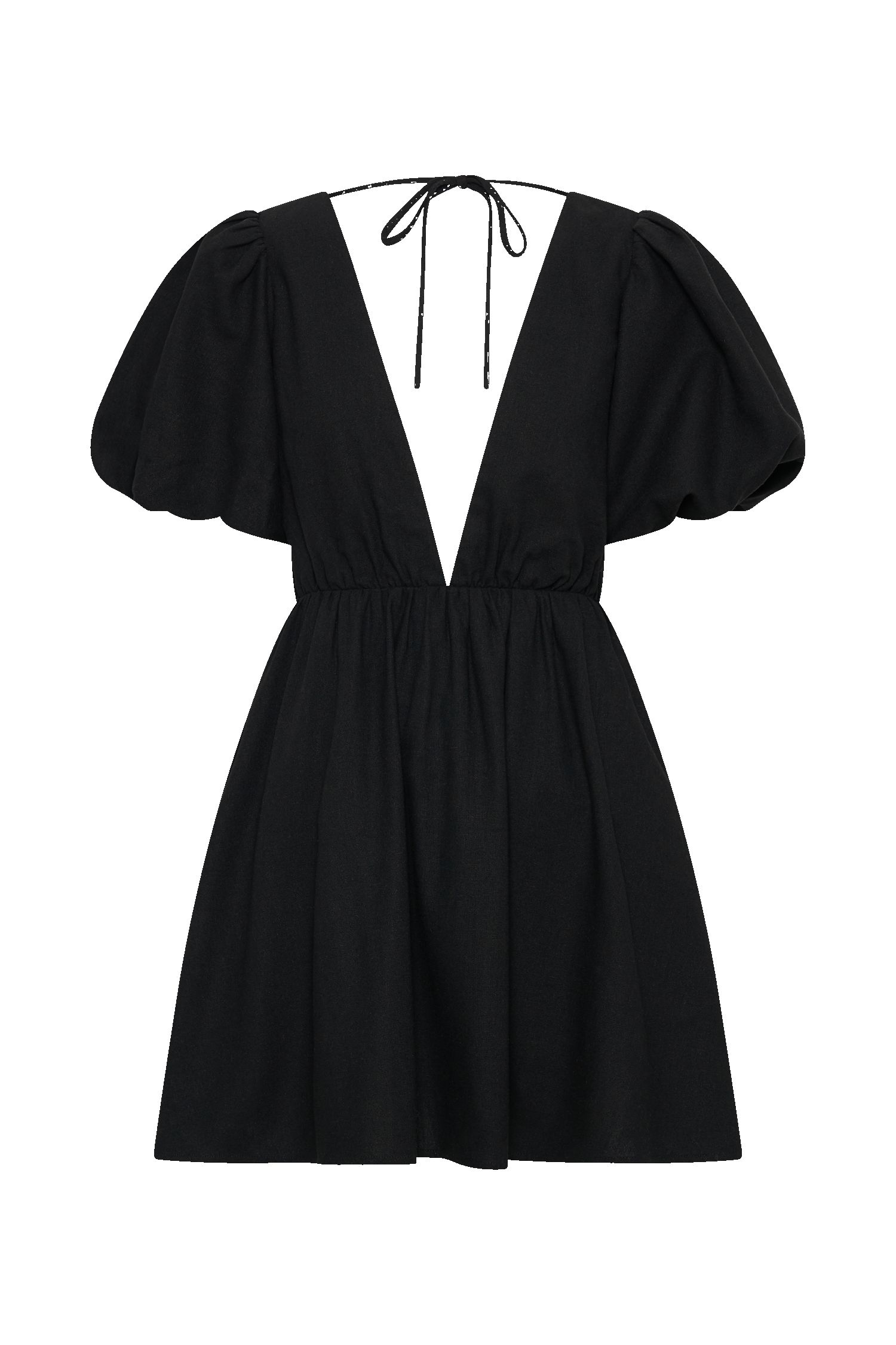 Myrah Puff Sleeve Linen Mini Dress - Black sold by Meshki product image thumbnail 4