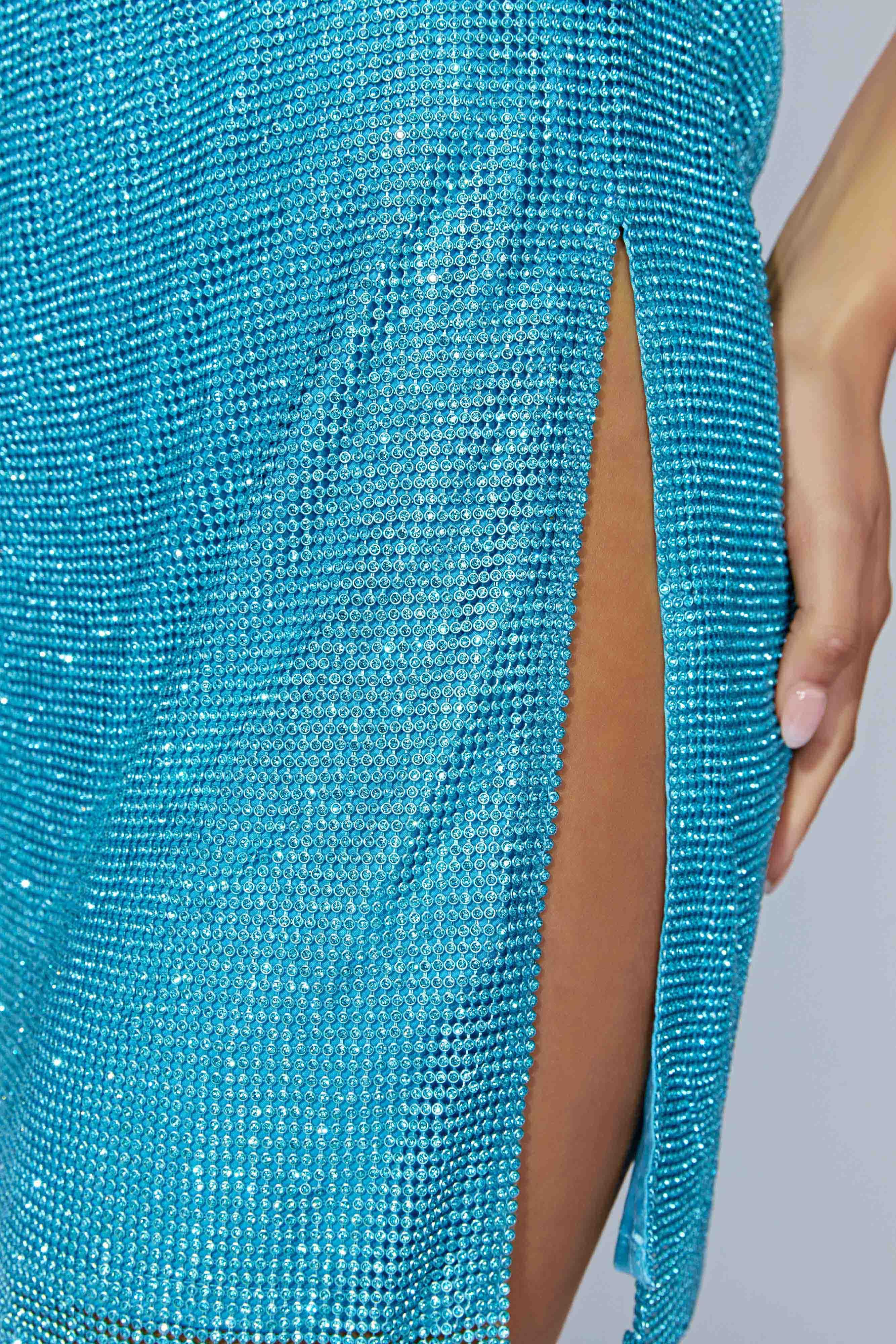 Siya Halter Glomesh Mini Dress - Aquamarine sold by Meshki product image thumbnail 8