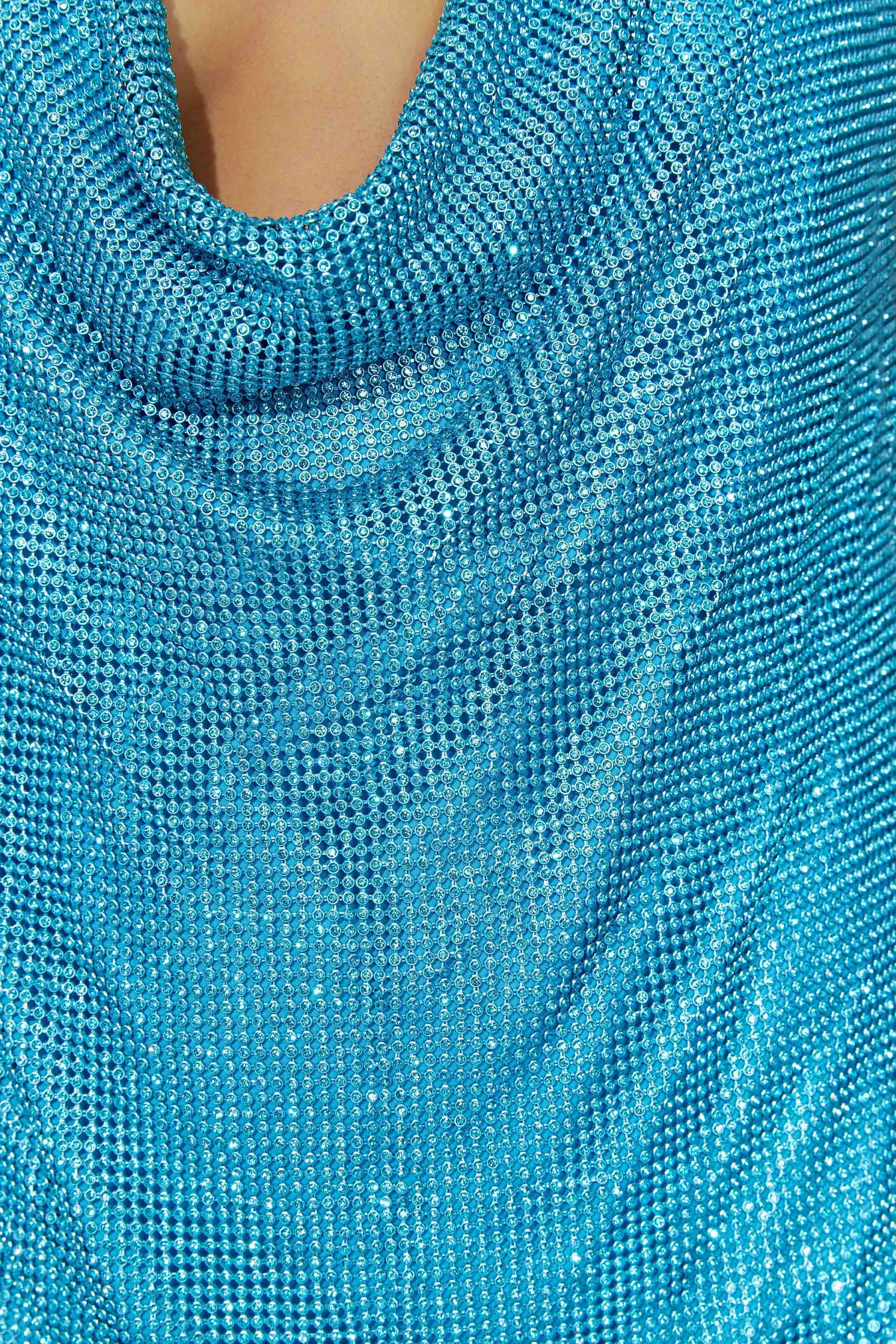 Siya Halter Glomesh Mini Dress - Aquamarine sold by Meshki product image thumbnail 5