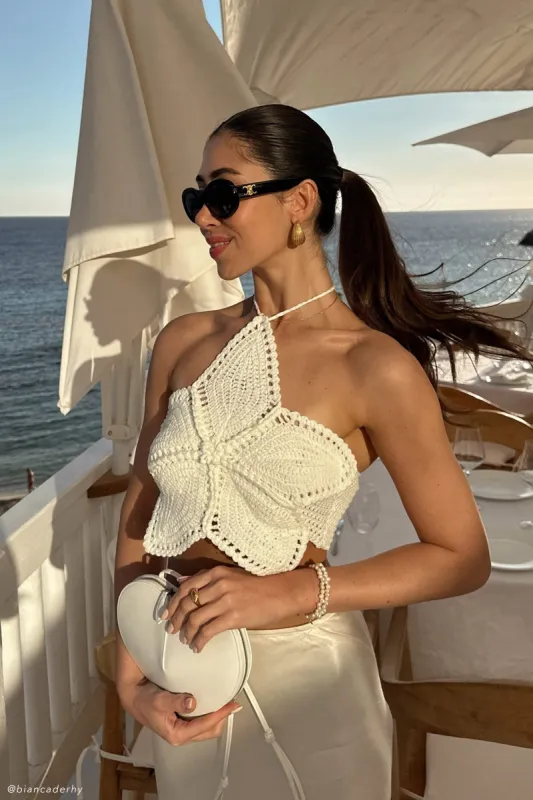 Bailey Floral Crochet Halter Top - Ivory made by Meshki