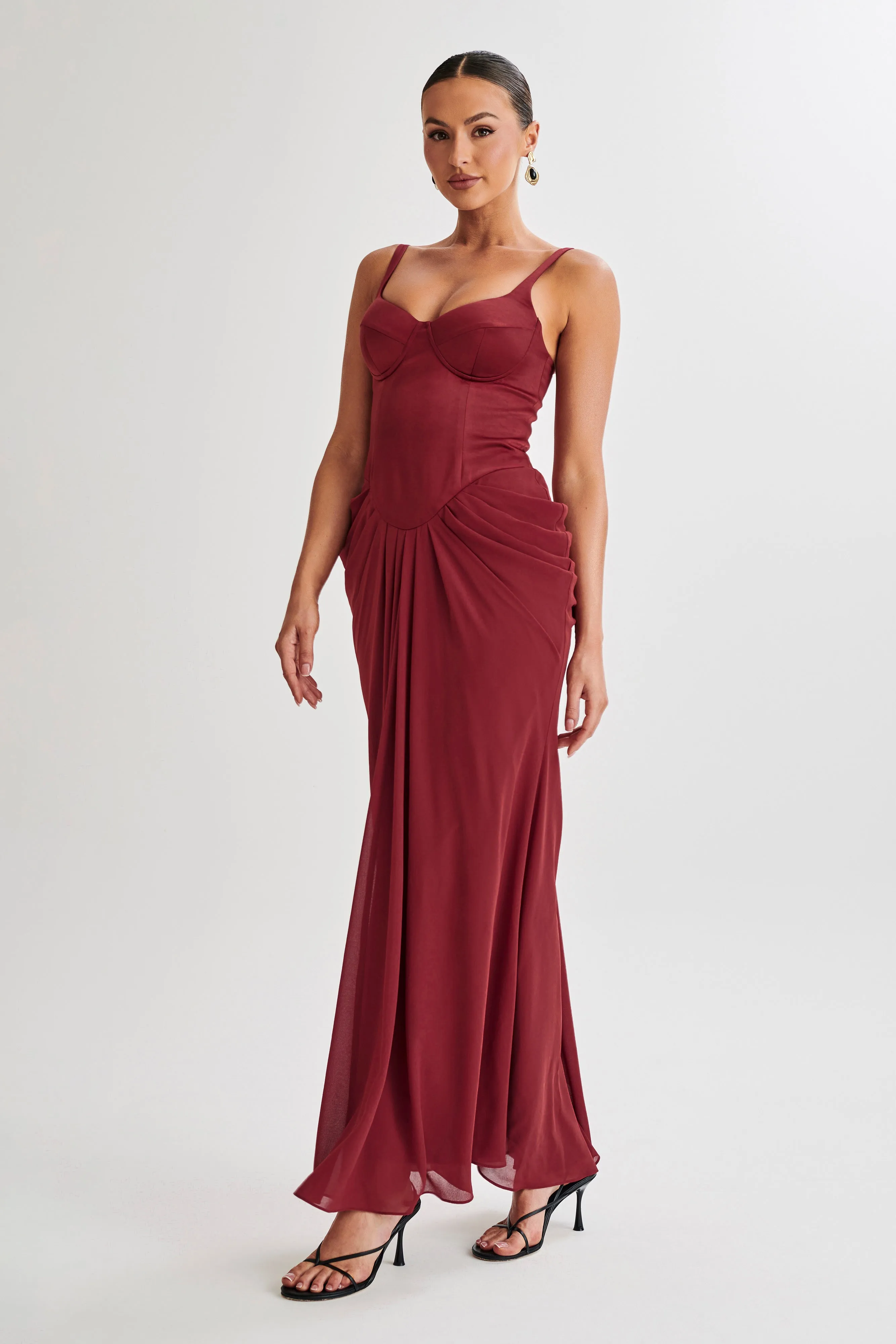 Leila Satin Corset Maxi Dress - Wine sold by Meshki product image thumbnail 4