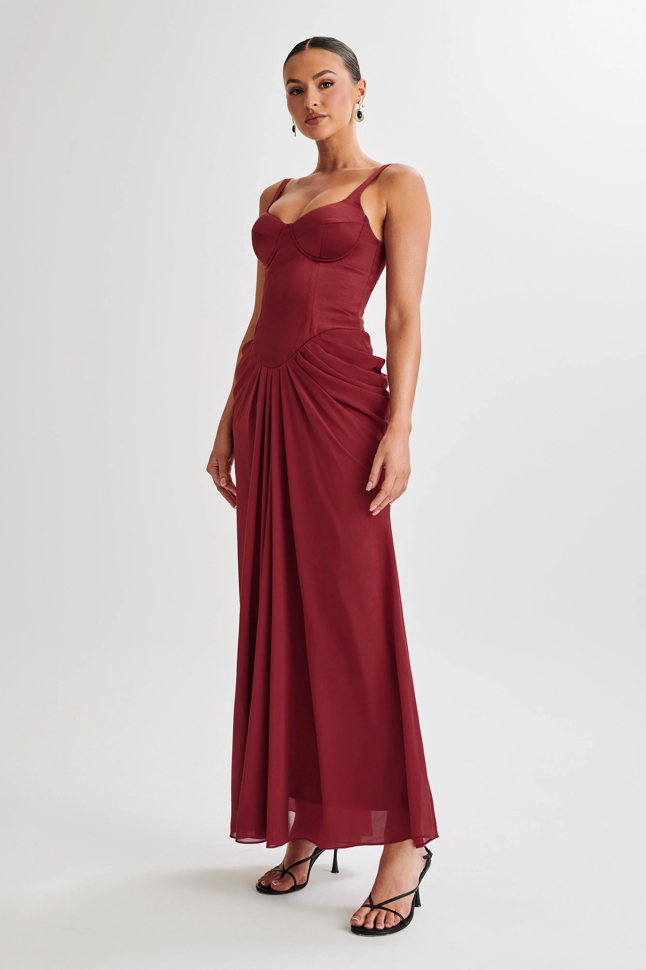Leila Satin Corset Maxi Dress - Wine sold by Meshki product image thumbnail 5
