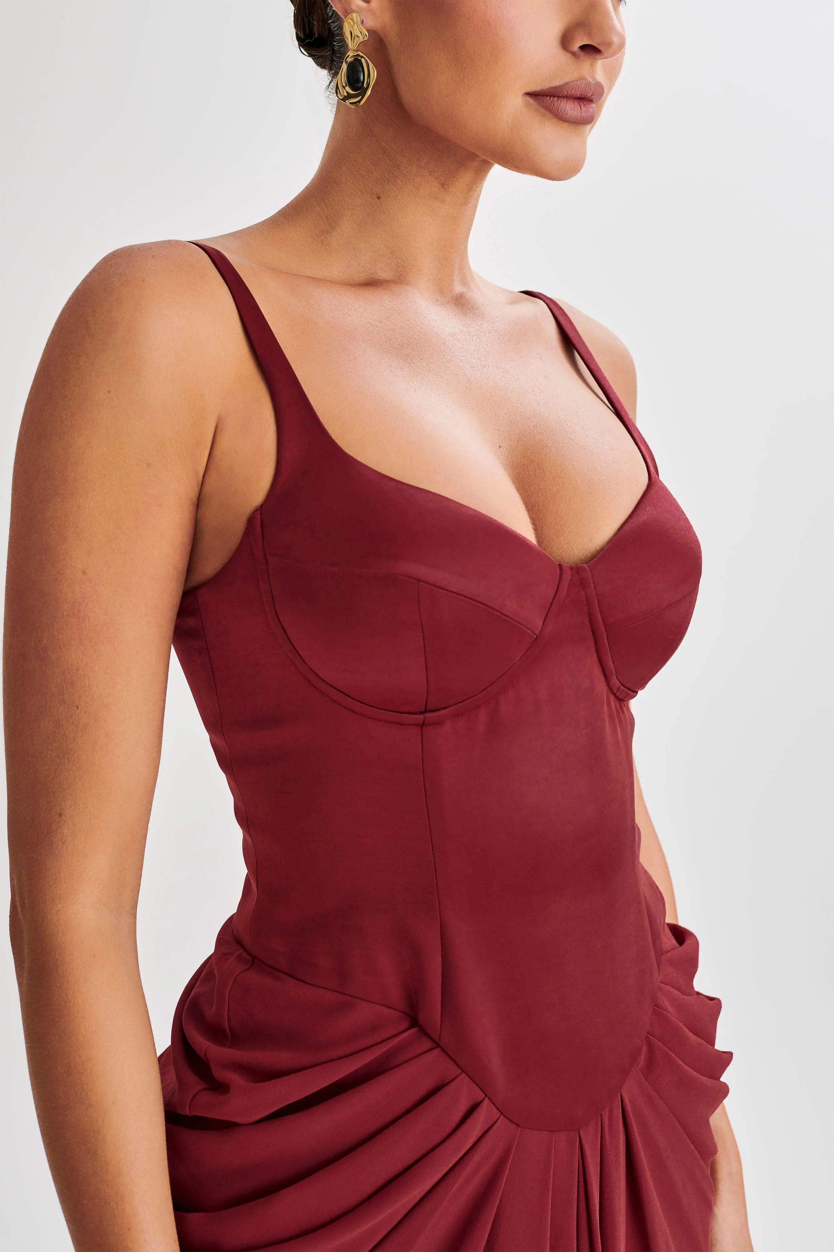 Leila Satin Corset Maxi Dress - Wine sold by Meshki product image thumbnail 2