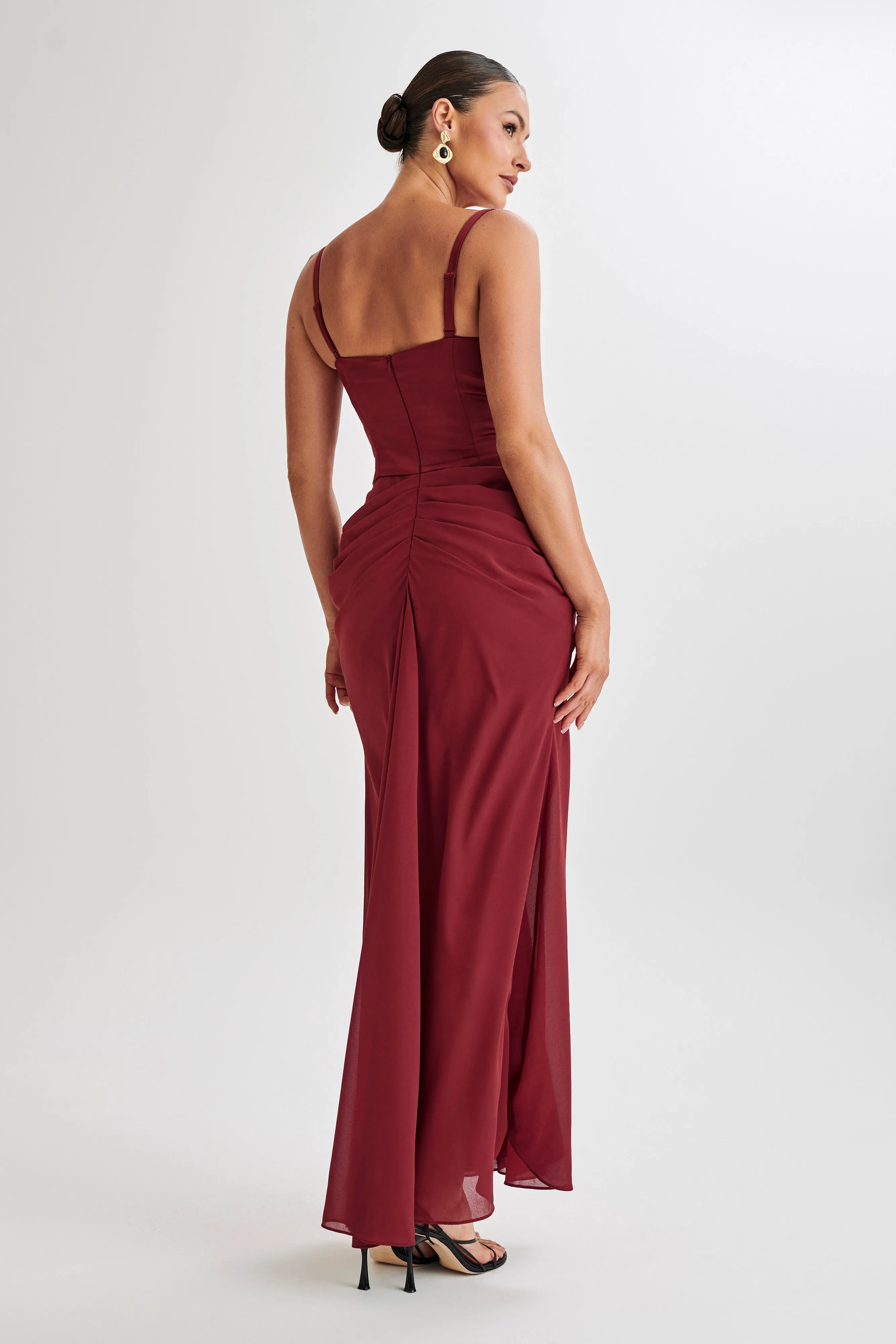 Leila Satin Corset Maxi Dress - Wine sold by Meshki product image thumbnail 3