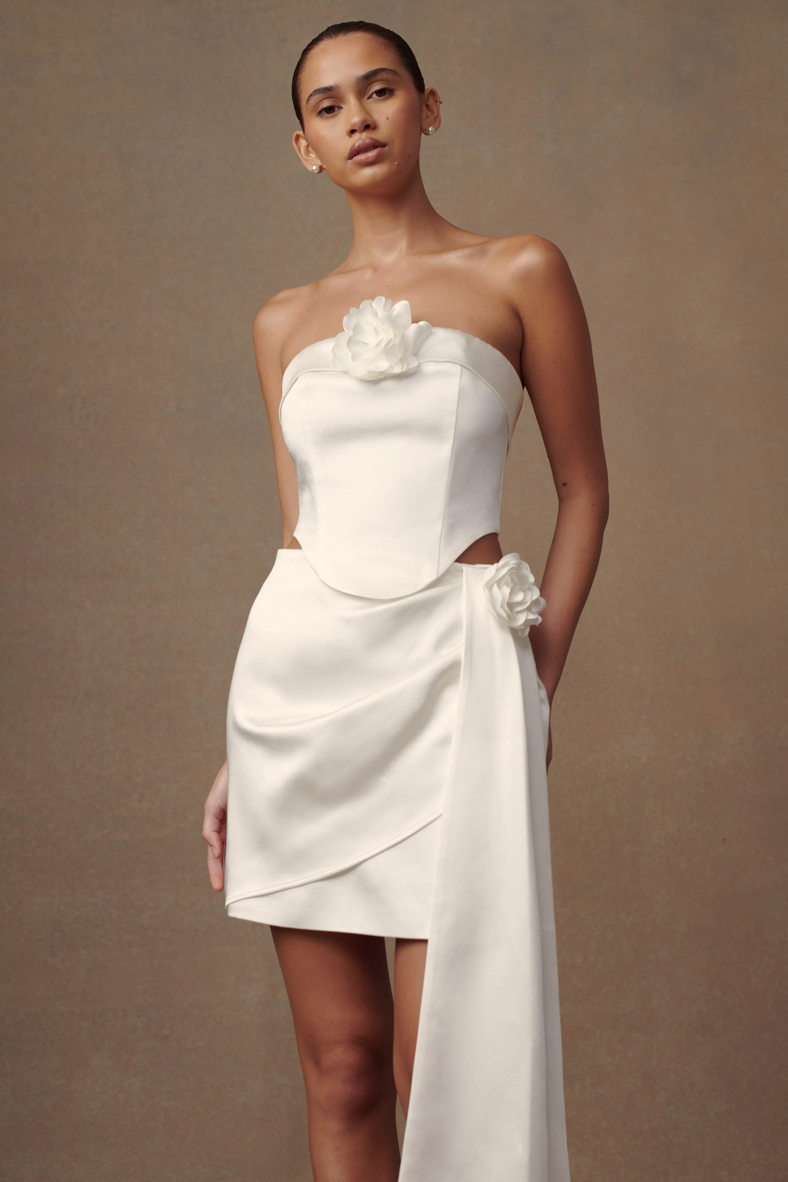 Margot Strapless Rose Corset - White sold by Meshki product image thumbnail 5