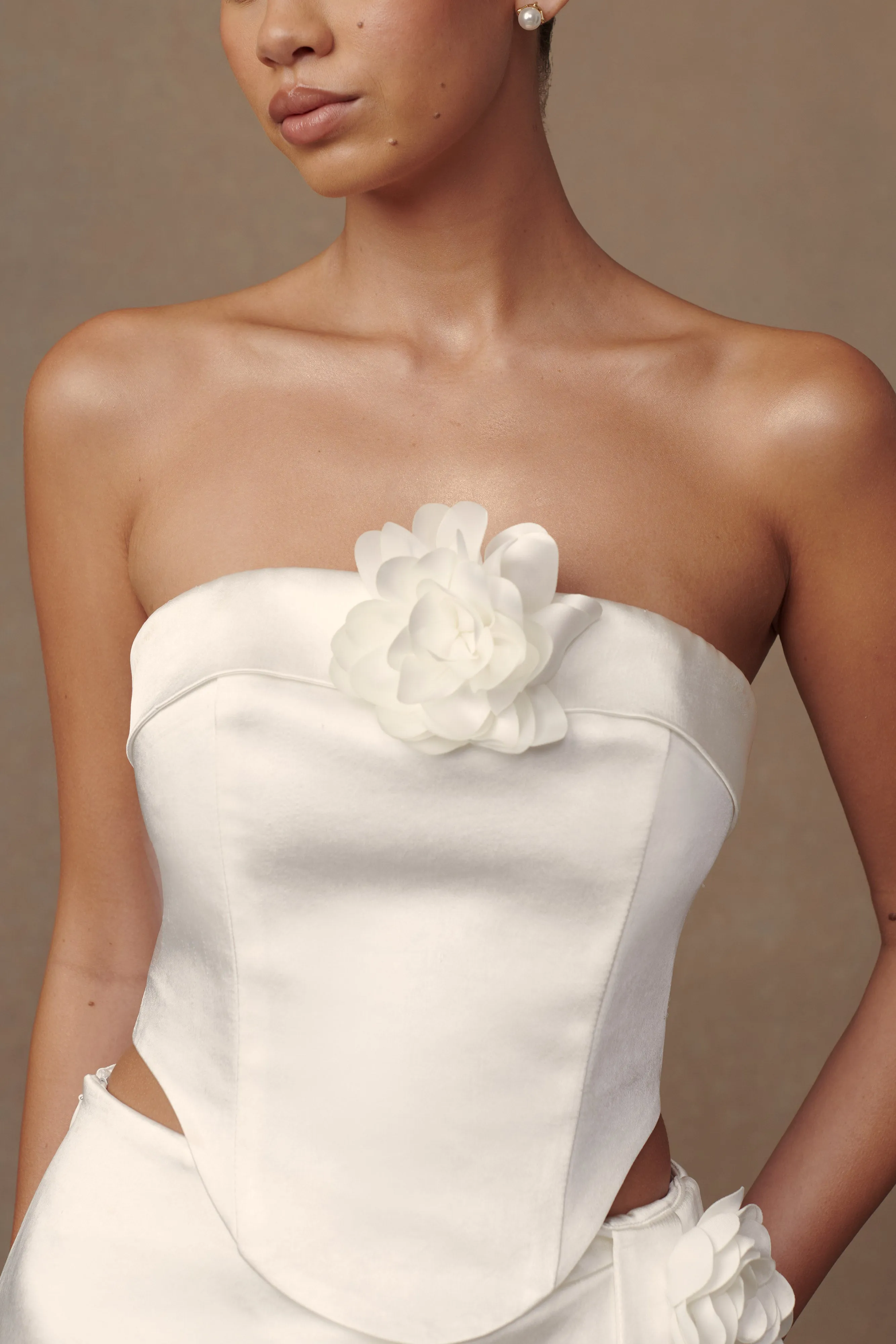 Margot Strapless Rose Corset - White sold by Meshki product image thumbnail 3
