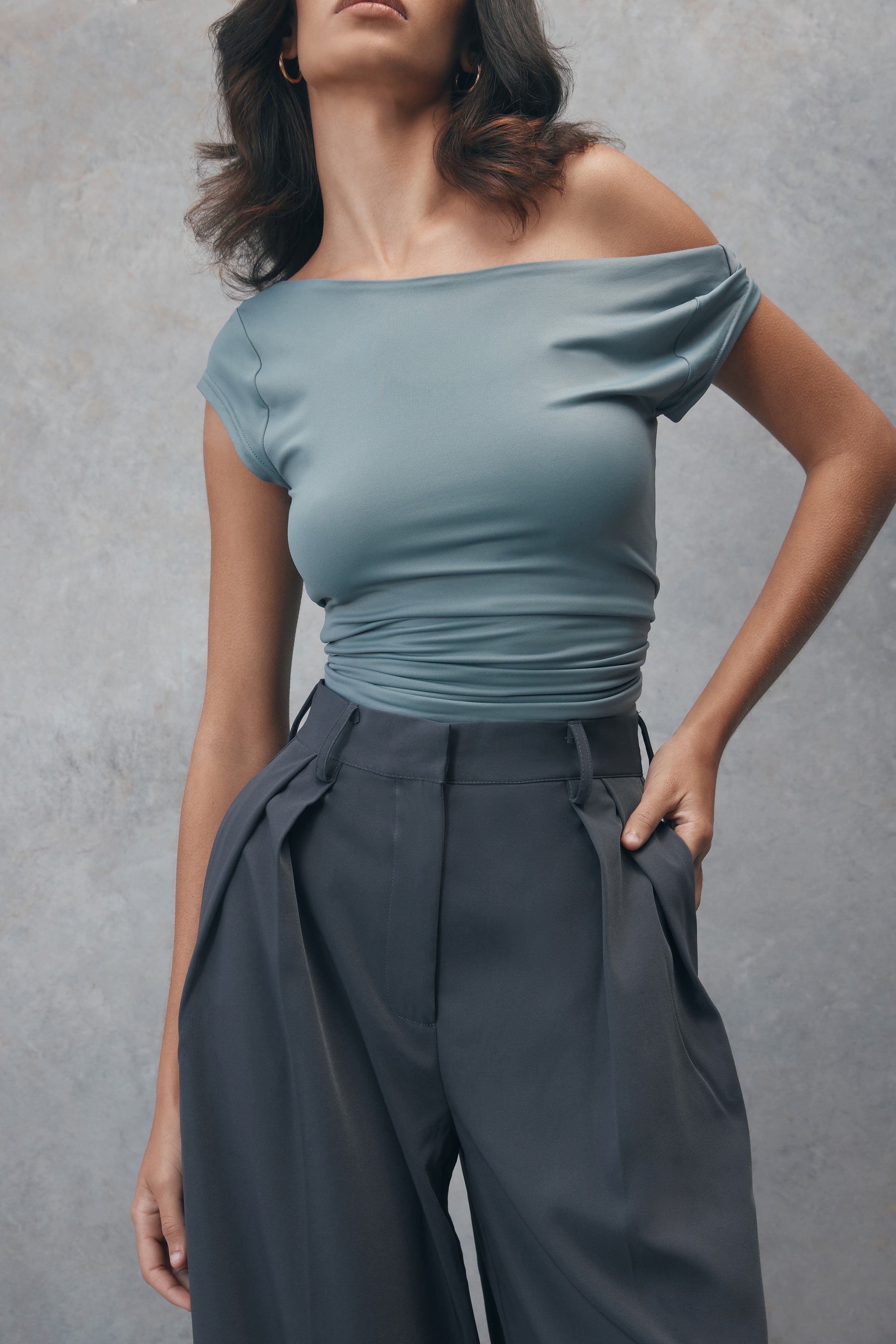 Reyna Recycled Nylon Longline Top - Light Charcoal sold by Meshki