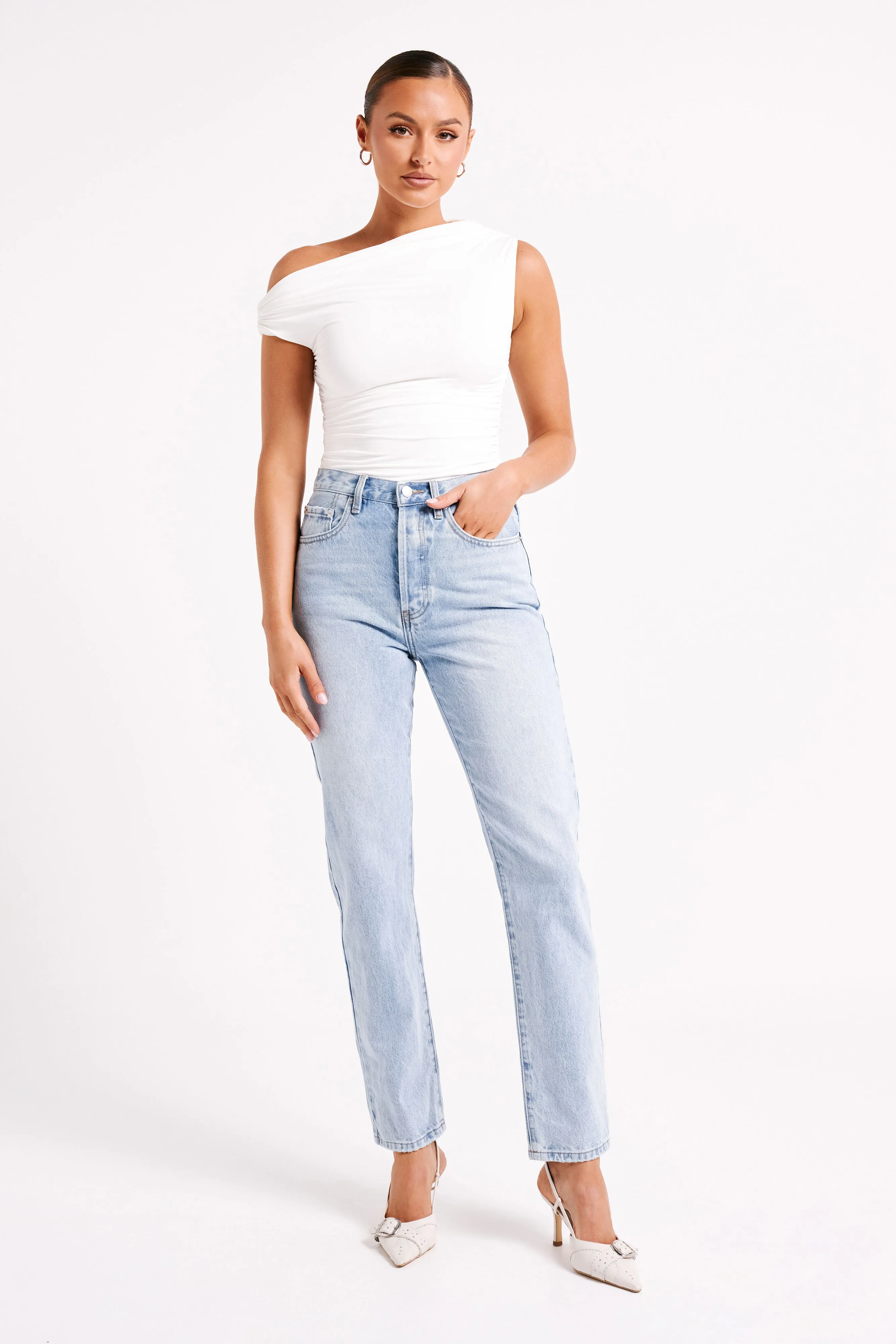 Alayna Recycled Nylon Ruched Top - White sold by Meshki product image thumbnail 4