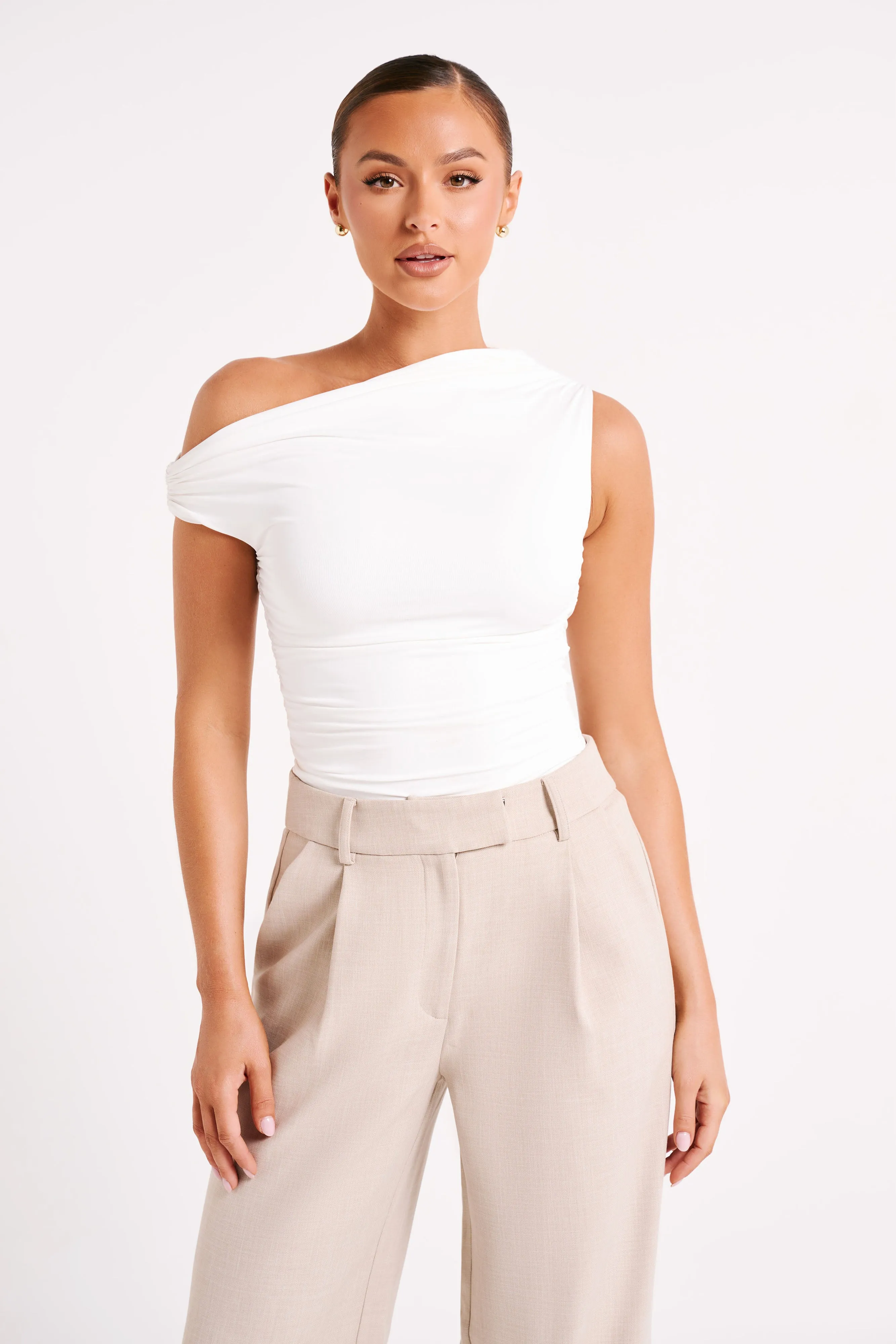 Alayna Recycled Nylon Ruched Top - White sold by Meshki